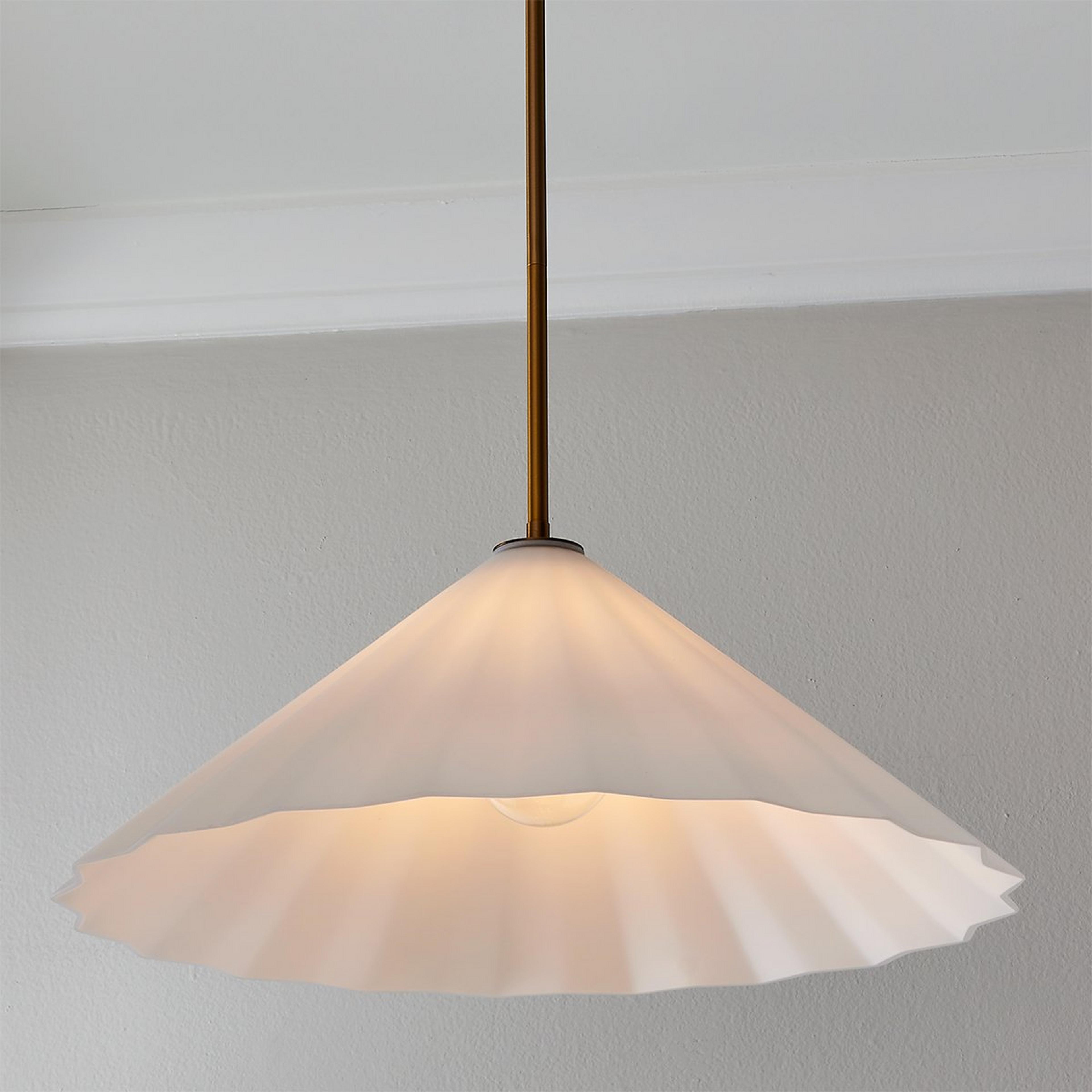 A Gently Pleated Pendant - Large with Aged Gold / White Glass color