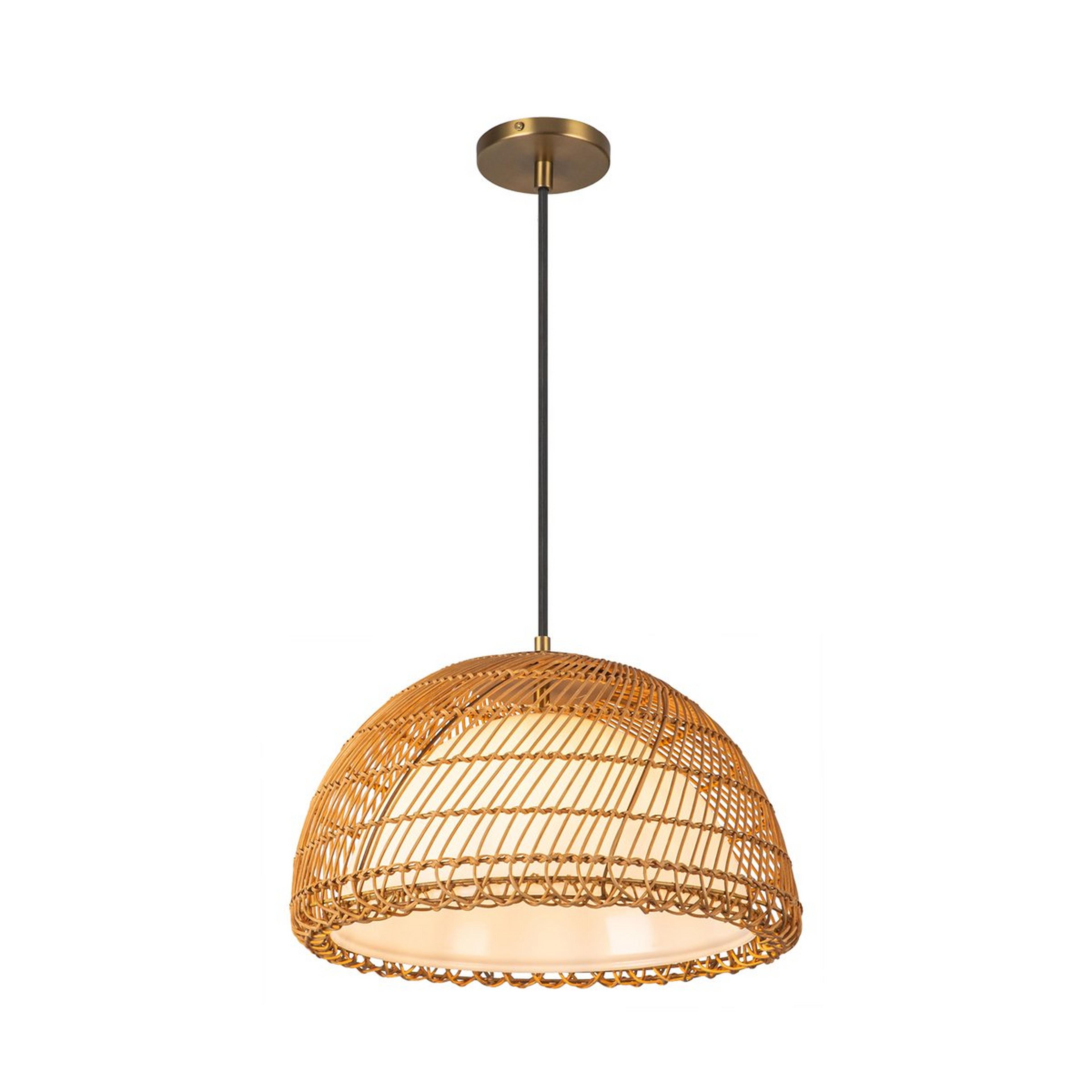 A Nested Dome Pendant - Small with Brushed Gold / Natural Rattan color