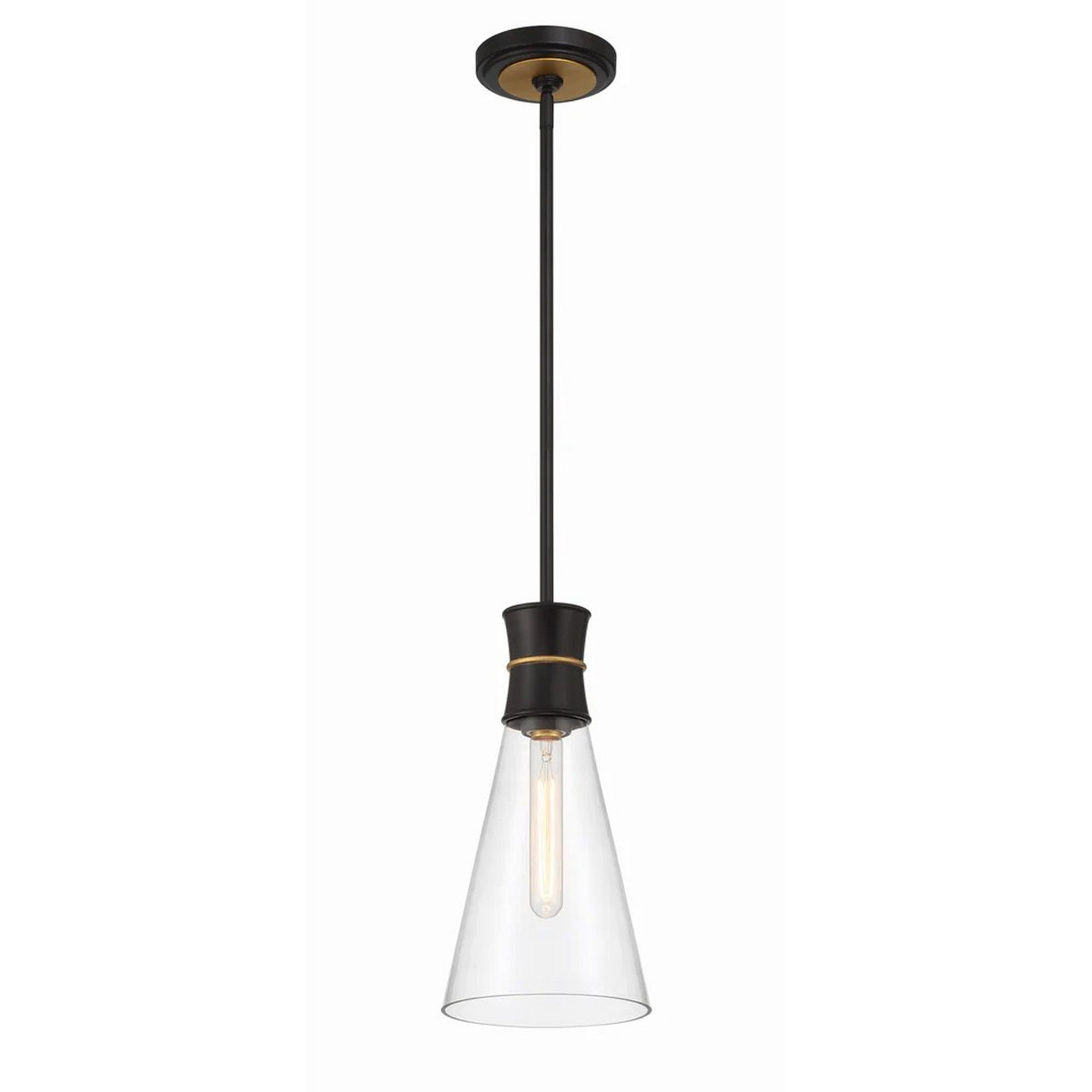 A Sujay Pendant with Matte Black / Textured Gold / Clear Glass color