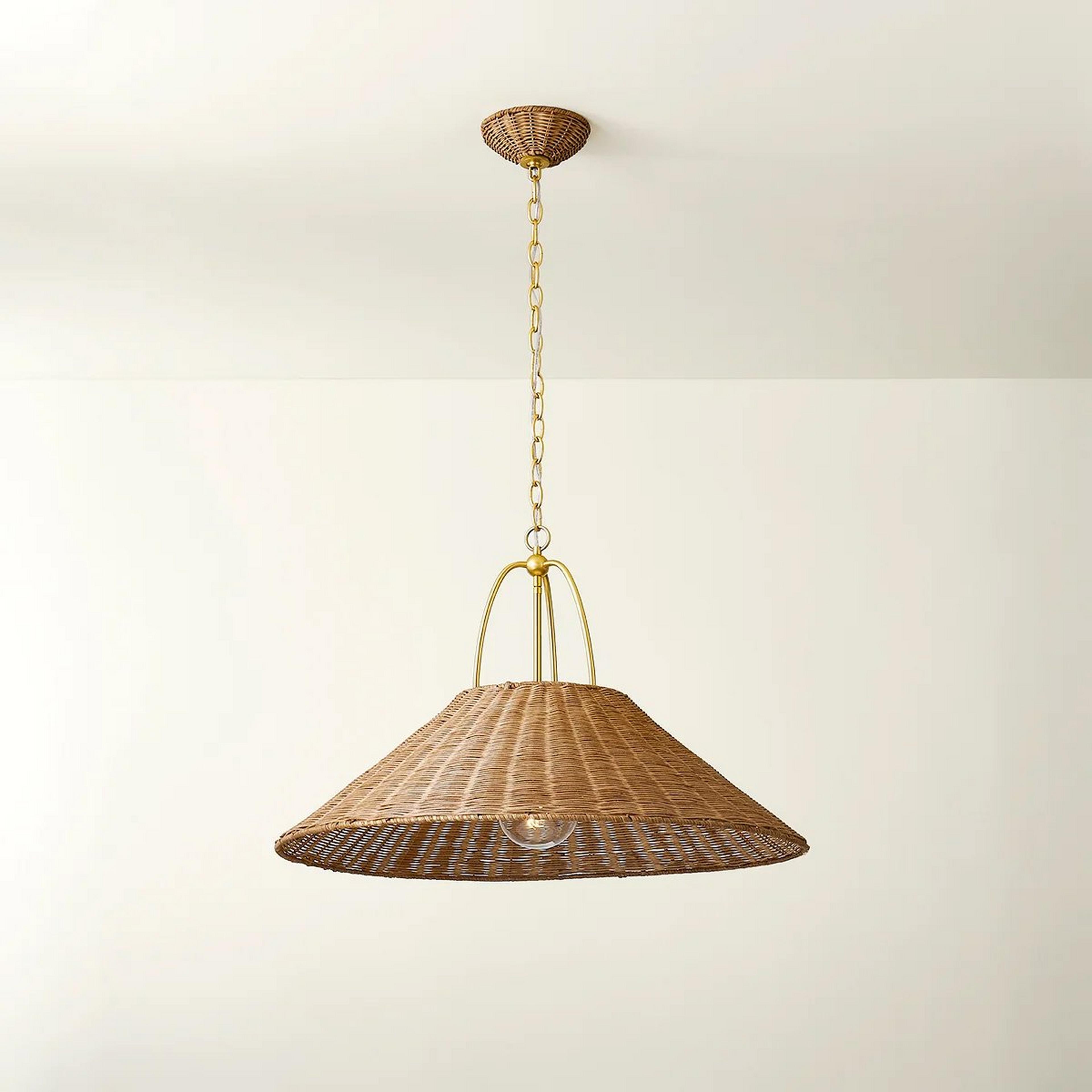A Savona Pendant - Large with Natural Rattan / Brass color