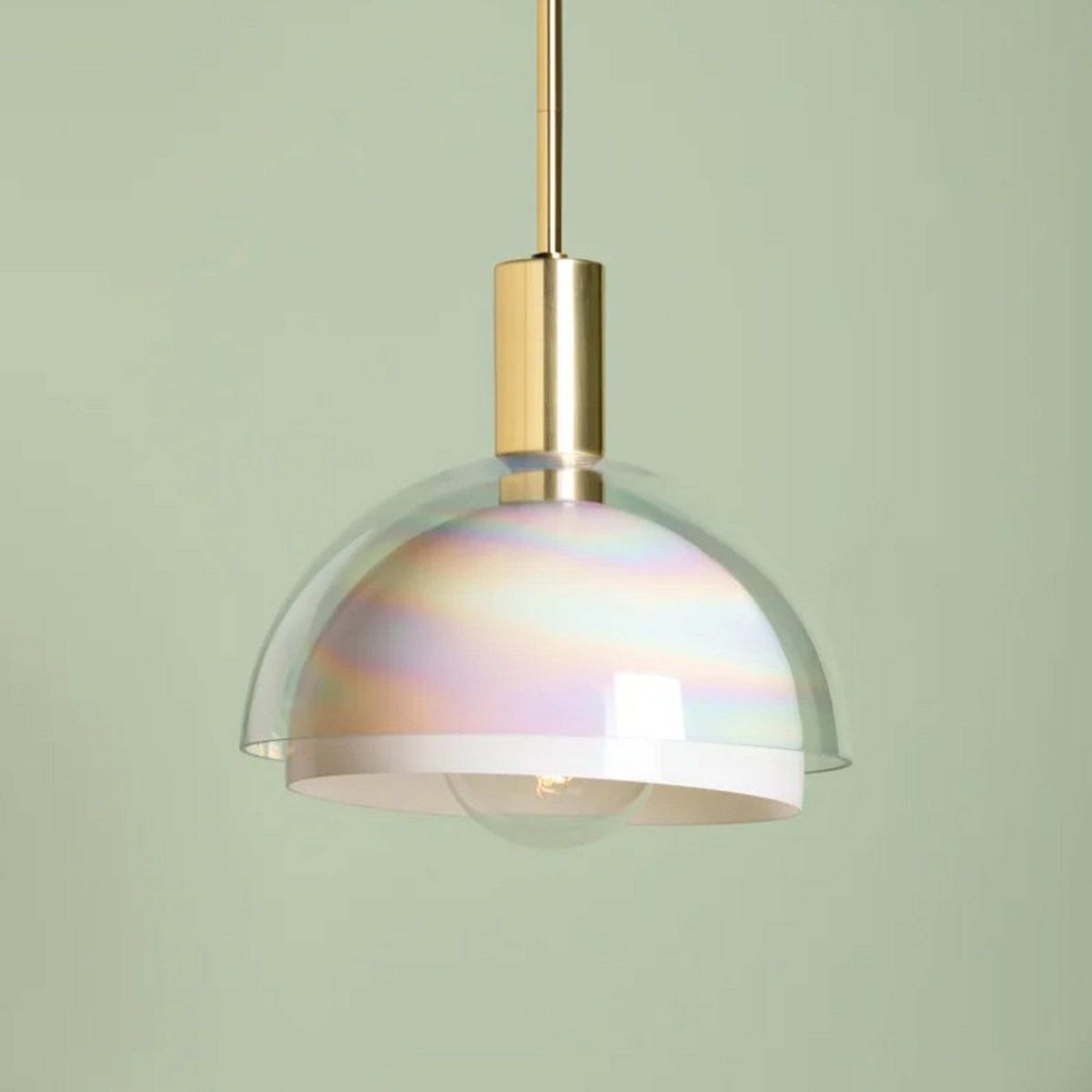 A Illusory Pendant with Brass / Iridescent Glass / White Glass color
