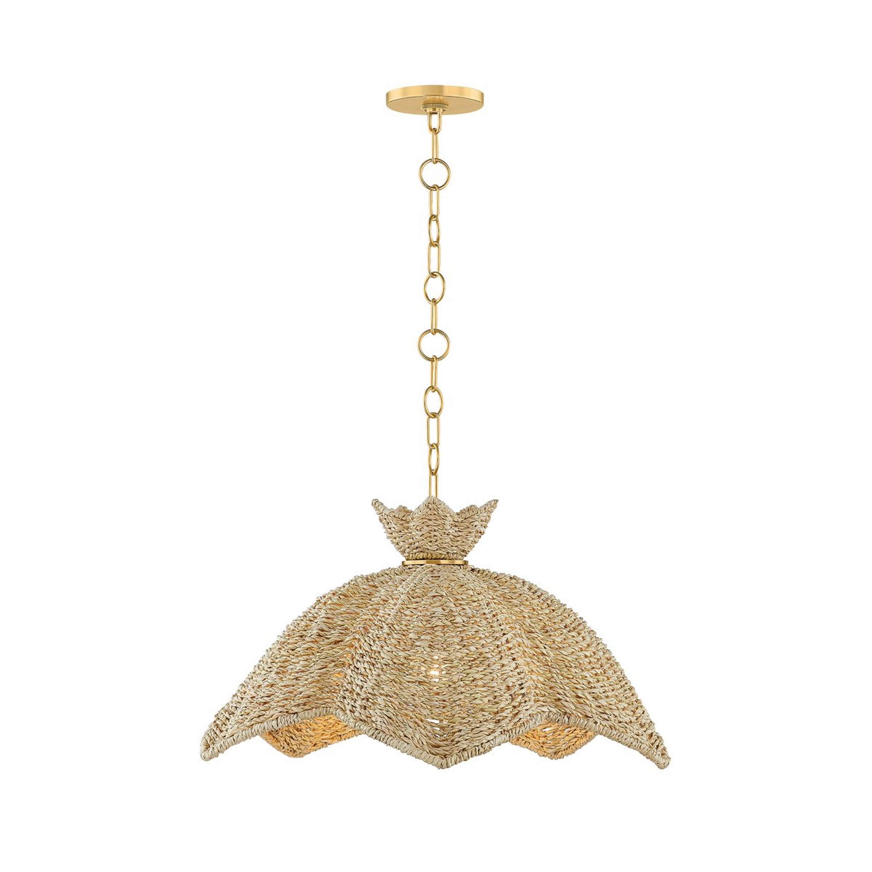A Akoni Pendant - Small with Aged Brass / Natural Wicker color