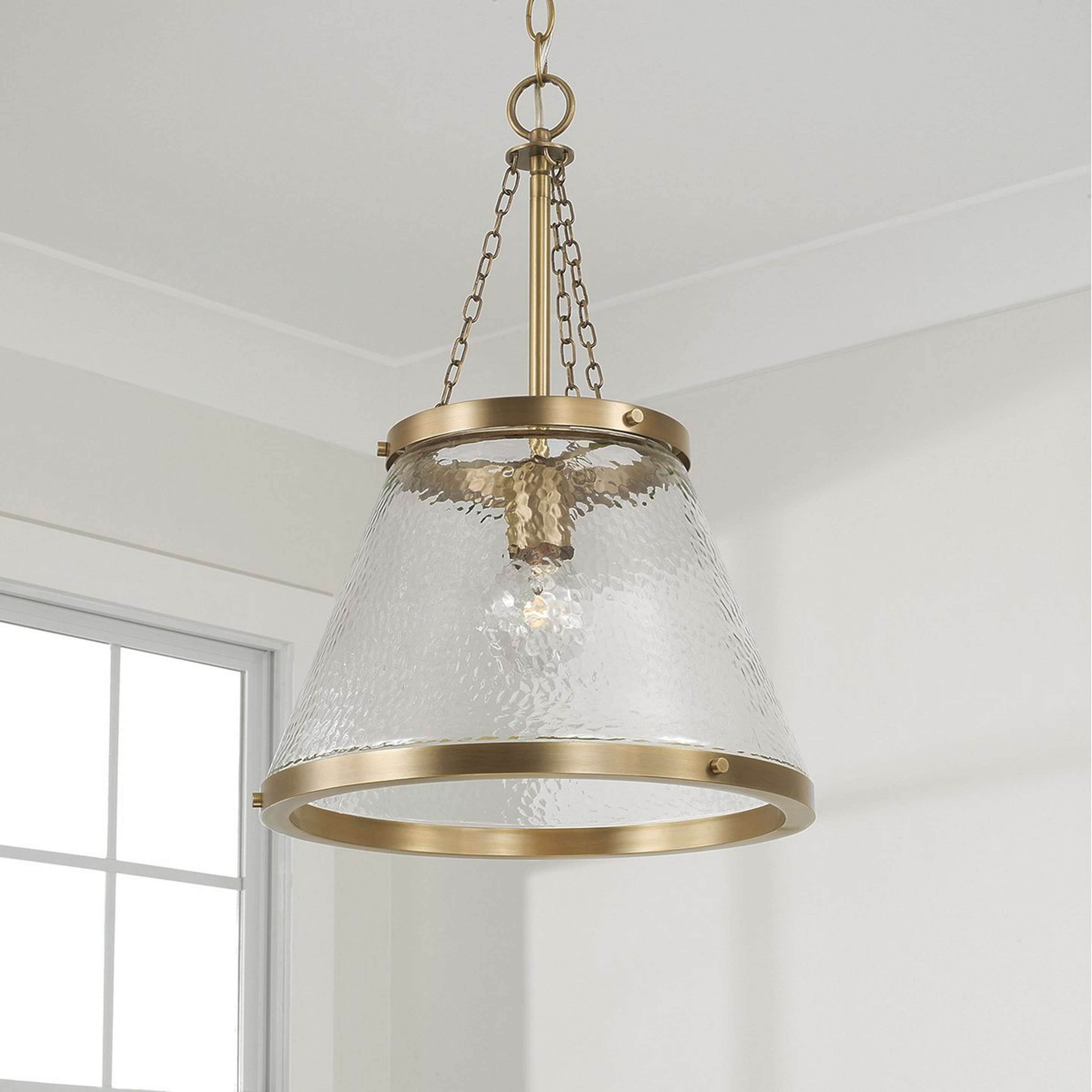 A Ylaire Pendant - Cone with Brass / Clear Water Glass color