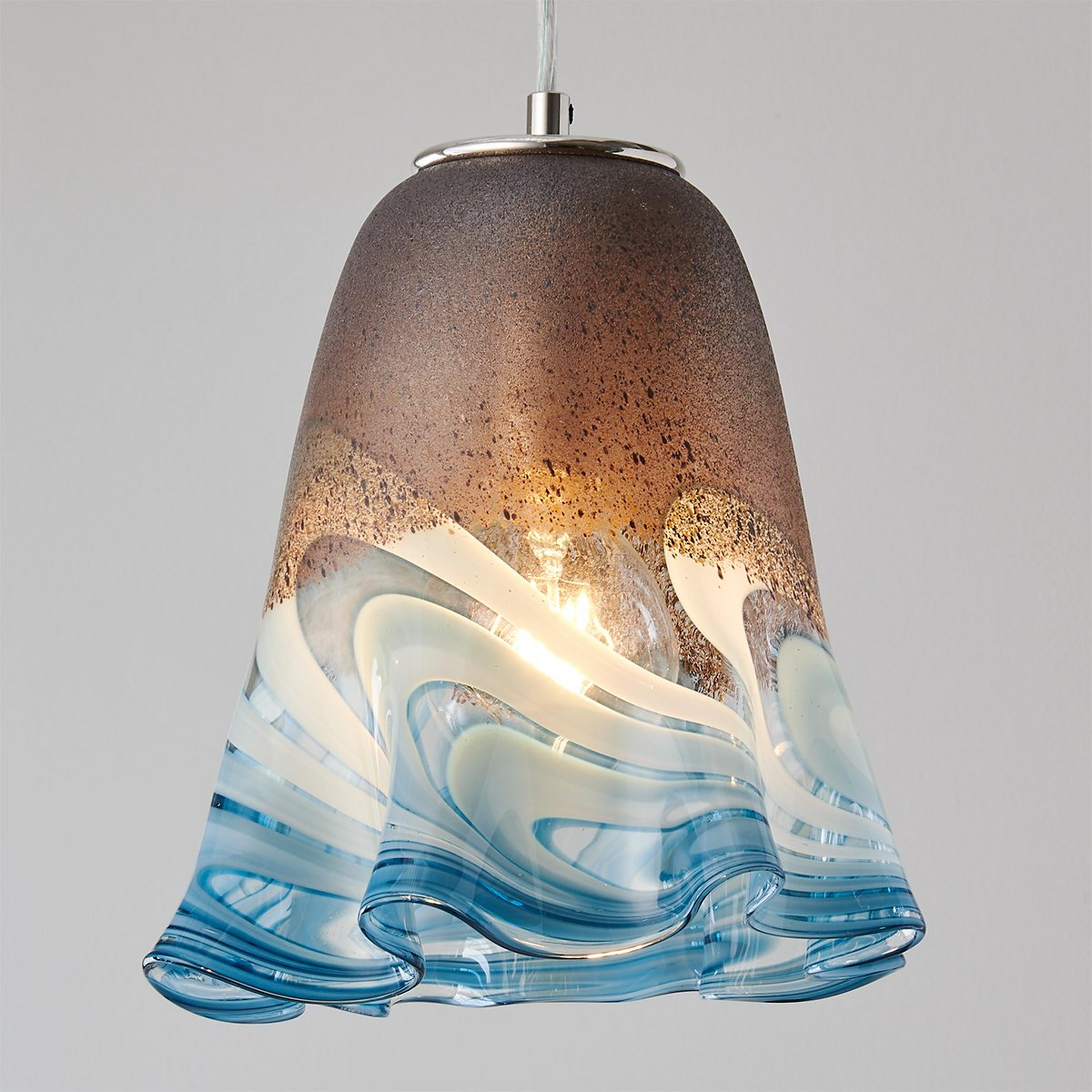 A Ruffle Reef Art Glass Pendant with Chrome / Stormy Blue color