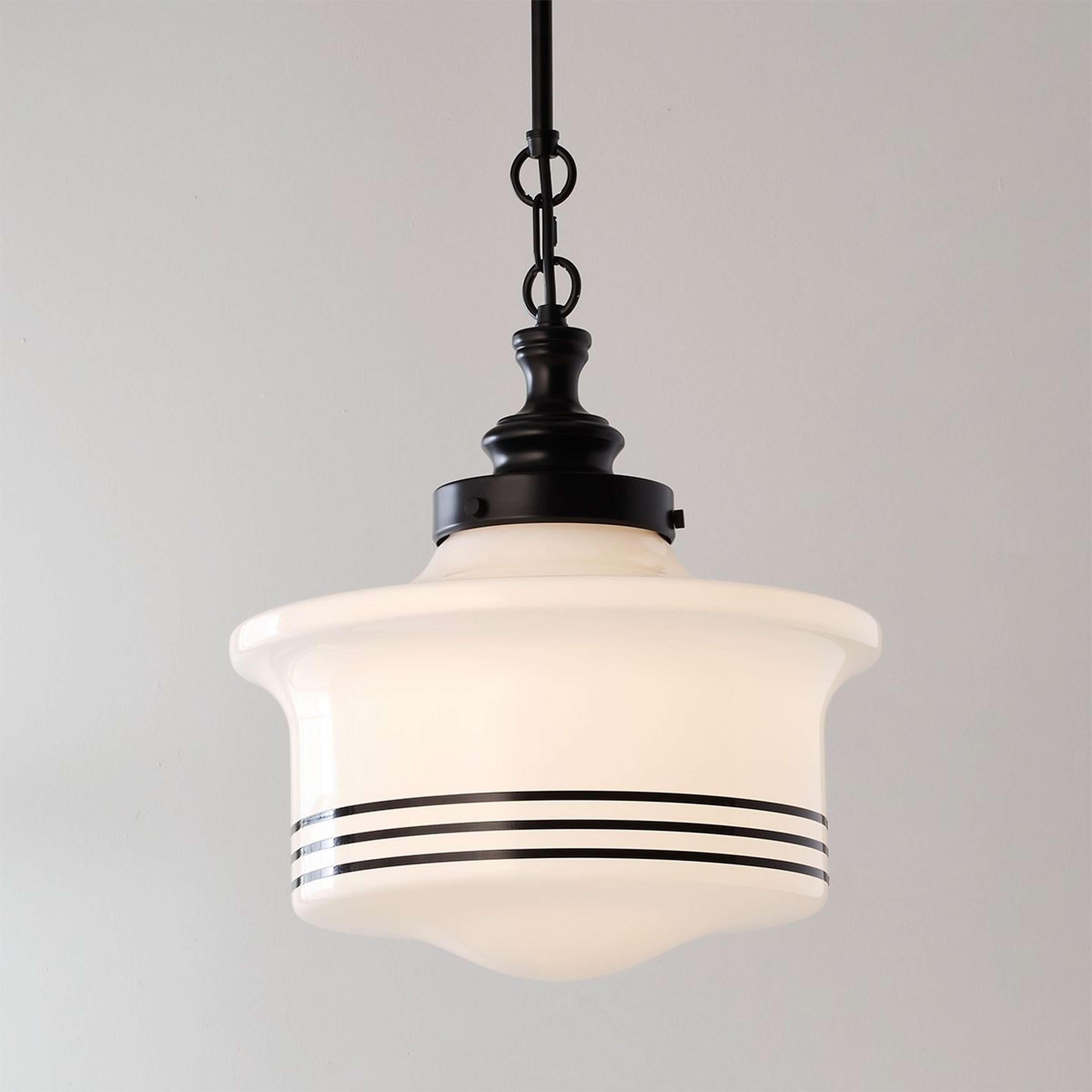 A Varsity Schoolhouse Pendant - Junior with Black / Opal Glass color