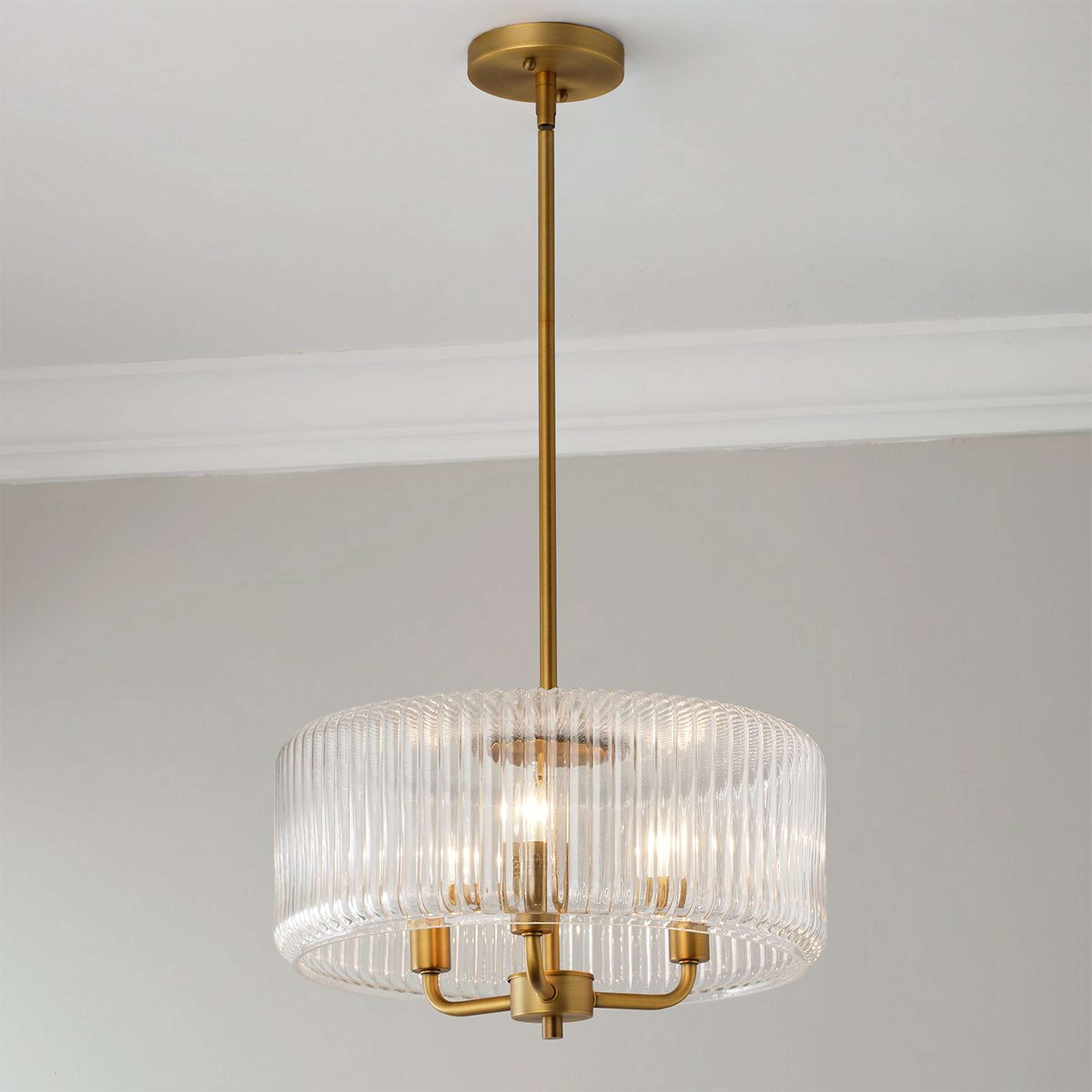 A Dupuis Pendant - Clear with Brushed Brass / Clear Ribbed Glass color