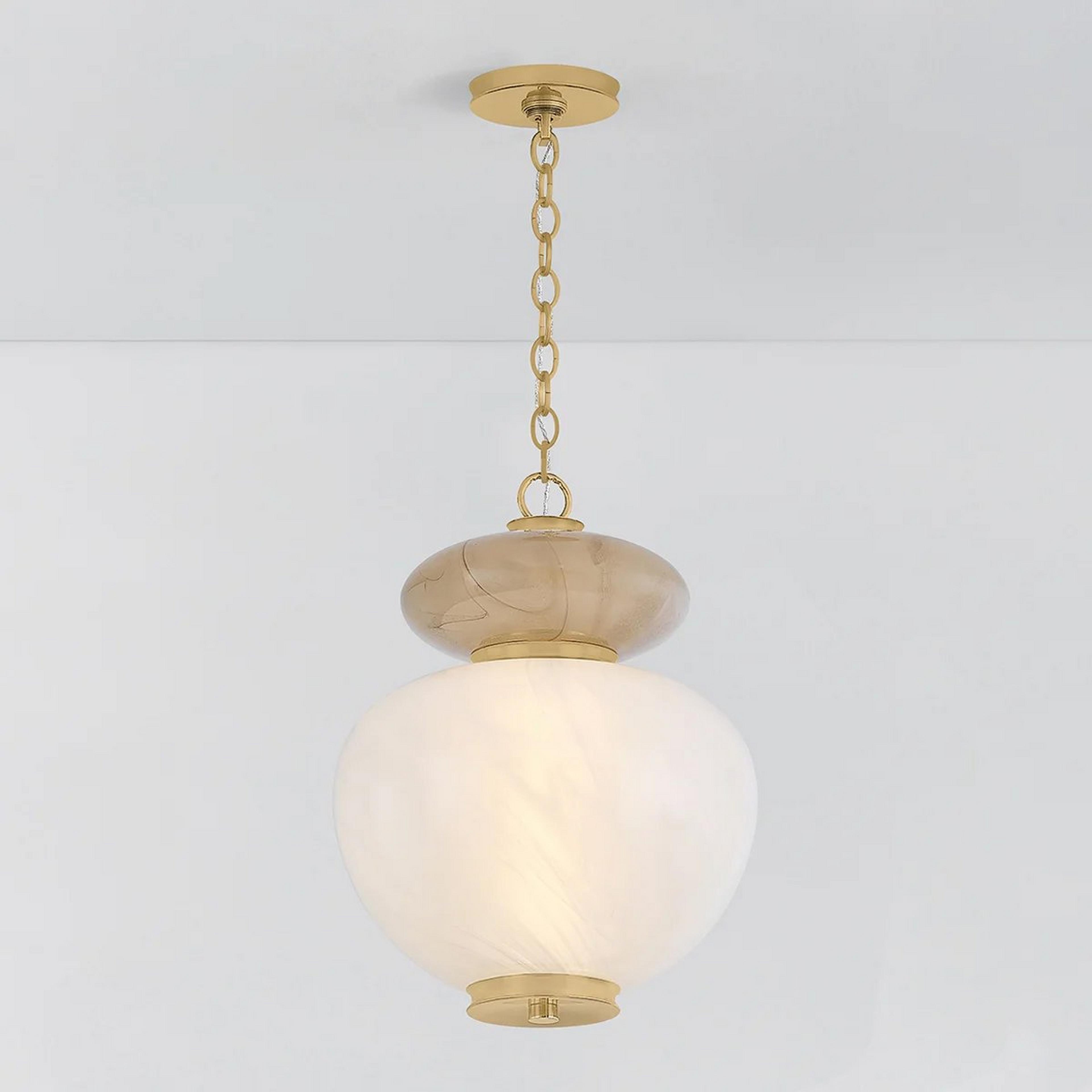 A Appulse LED Pendant with Brass / Opal Cloud Glass / Bronze Tinted Cloud Glass color