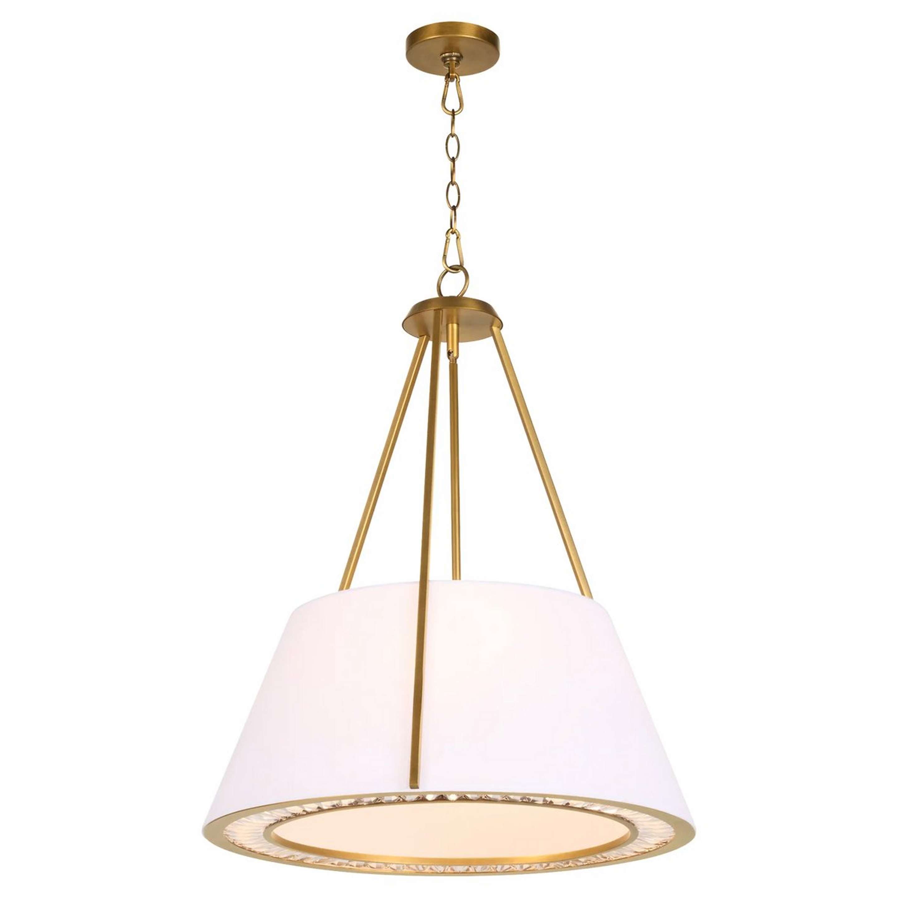 A Cygnus Pendant - 4 Light with Brushed Brass / Clear Crystal / White Fabric color