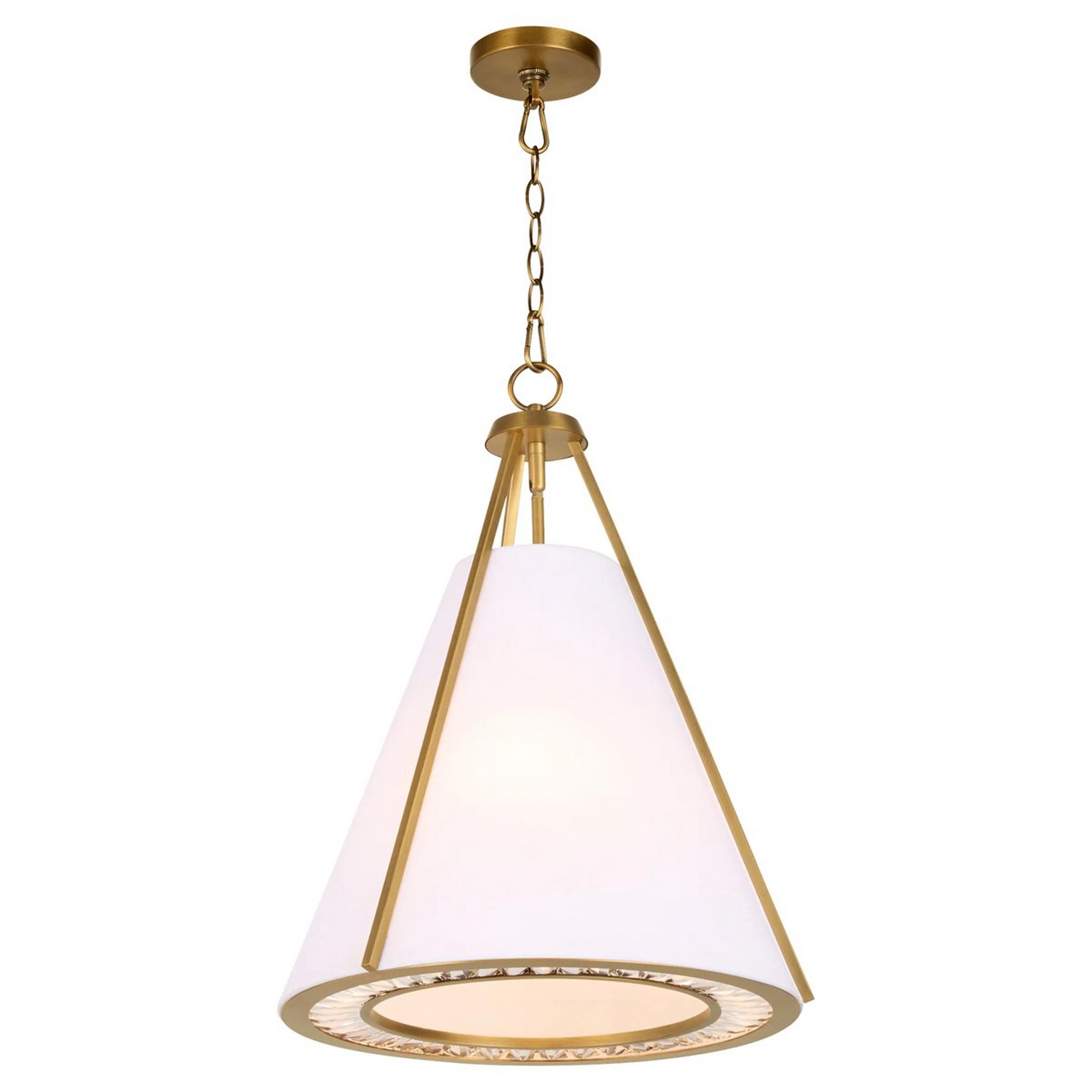 A Cygnus Pendant - 3 Light with Brushed Brass / Clear Crystal / White Fabric color