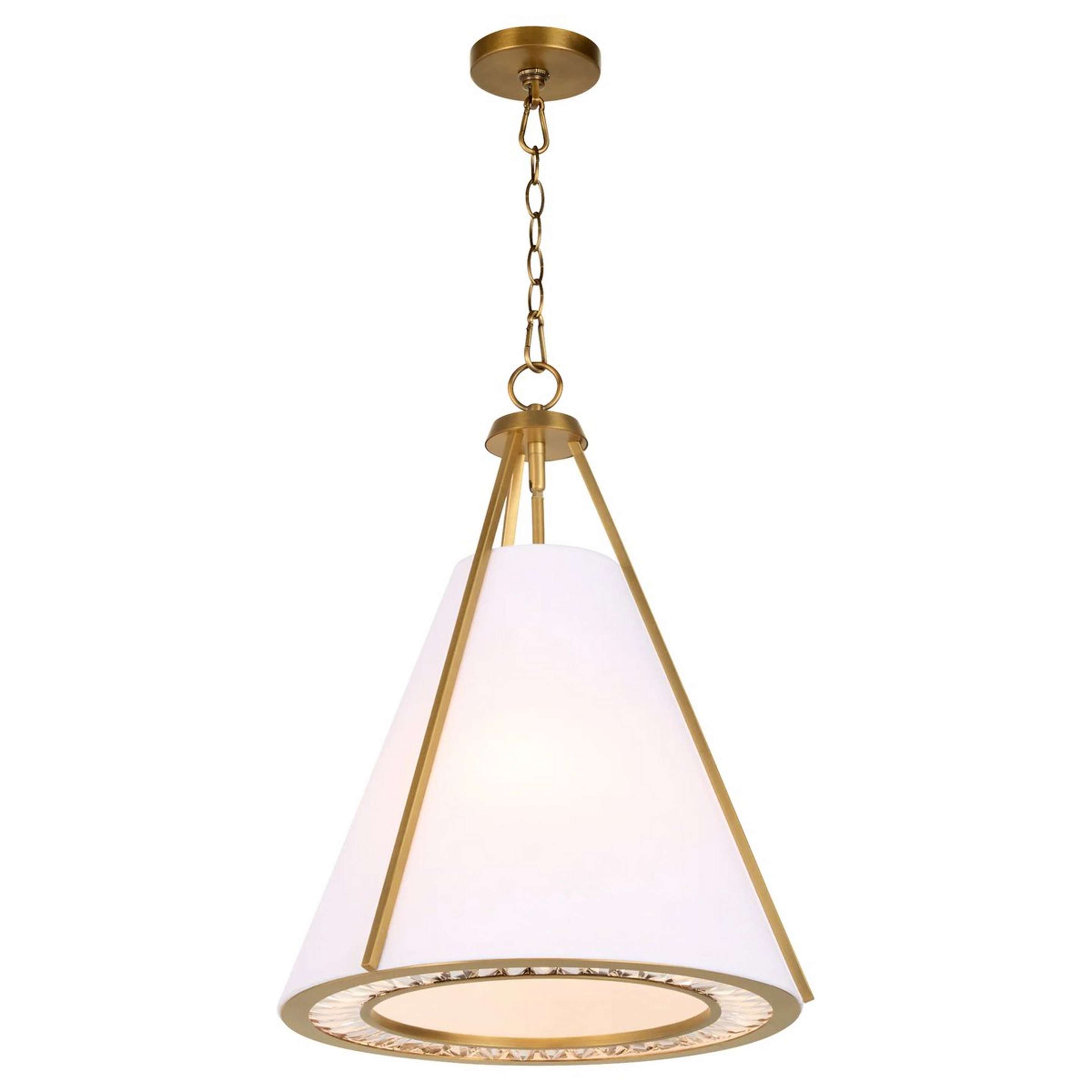 A Cygnus Pendant - 3 Light with Brushed Brass / Clear Crystal / White Fabric color