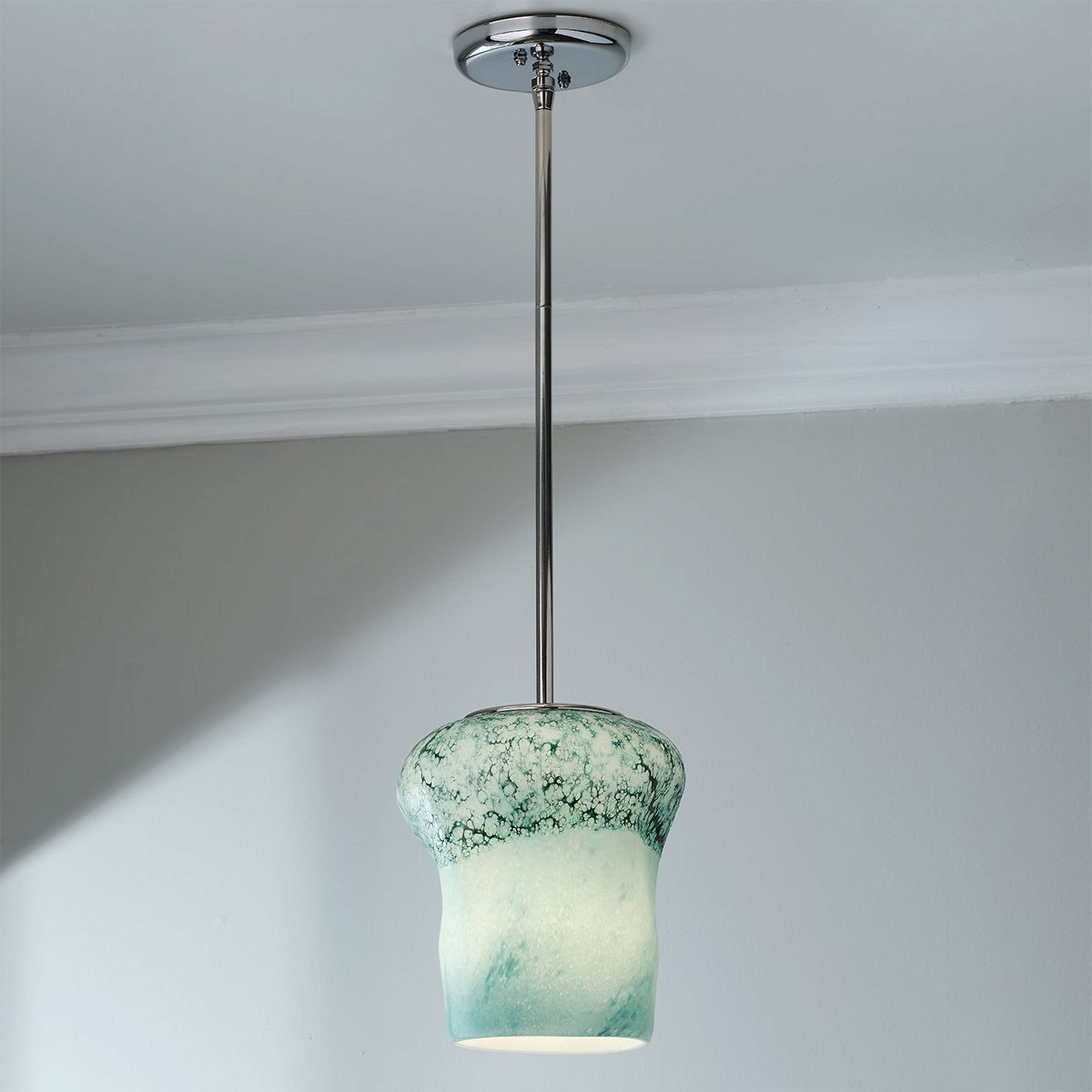 A Foamorphic Pendant with Polished Nickel / Seafoam Green color