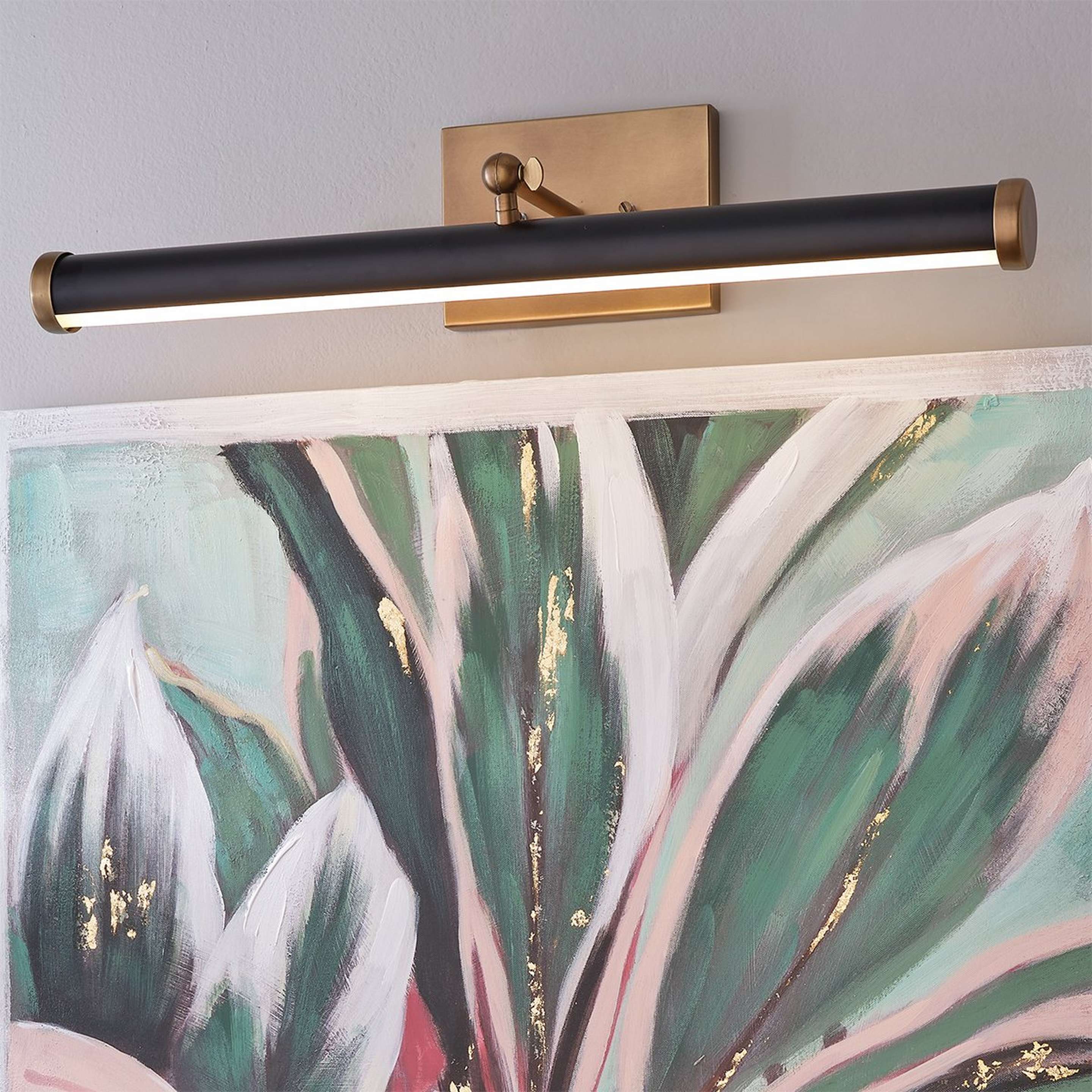 A Two Tone LED Picture Light - Medium with Antique Brass / Black color