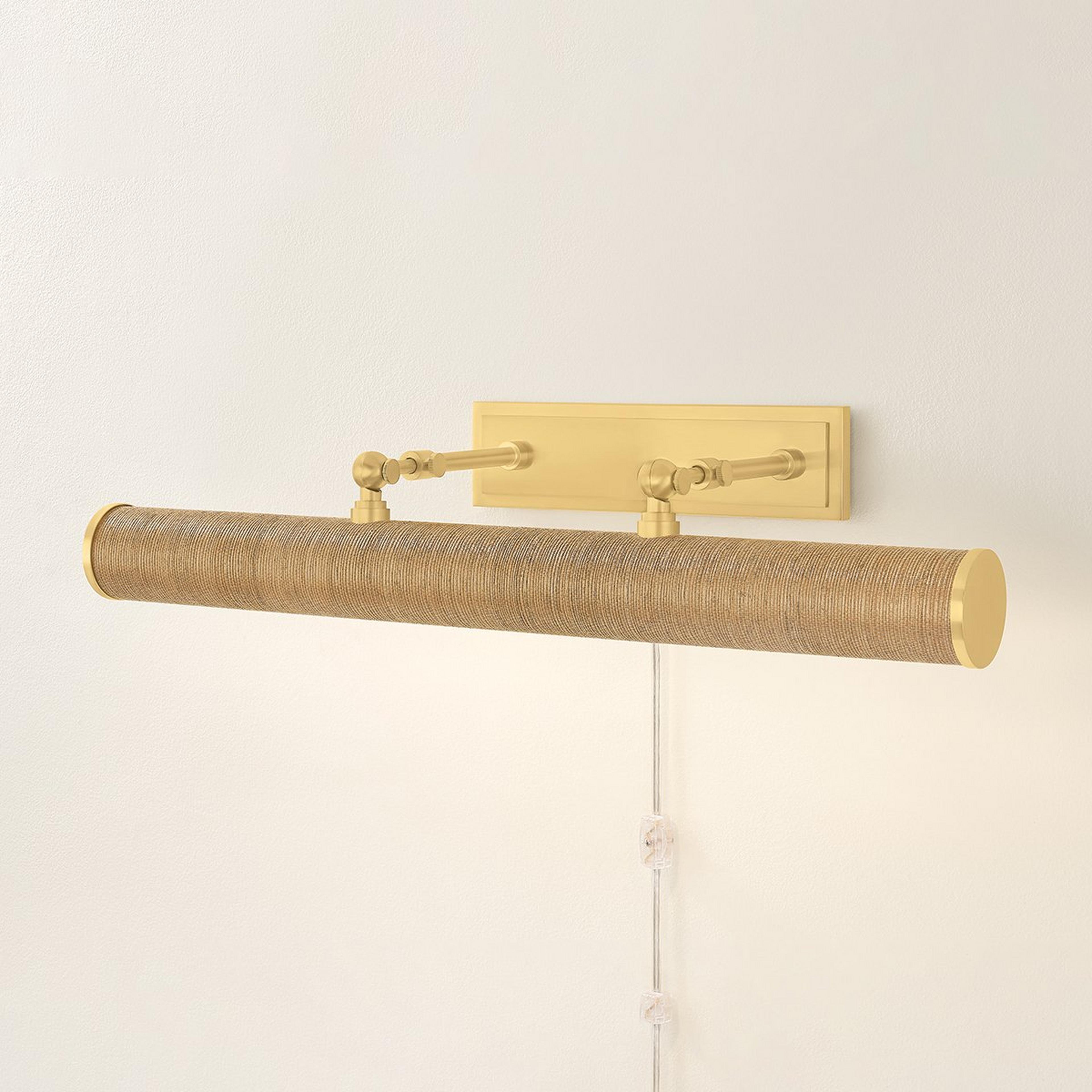 A 24" Retro Cylinder Picture Light - Grasscloth with Antique Brass / Natural Grasscloth color