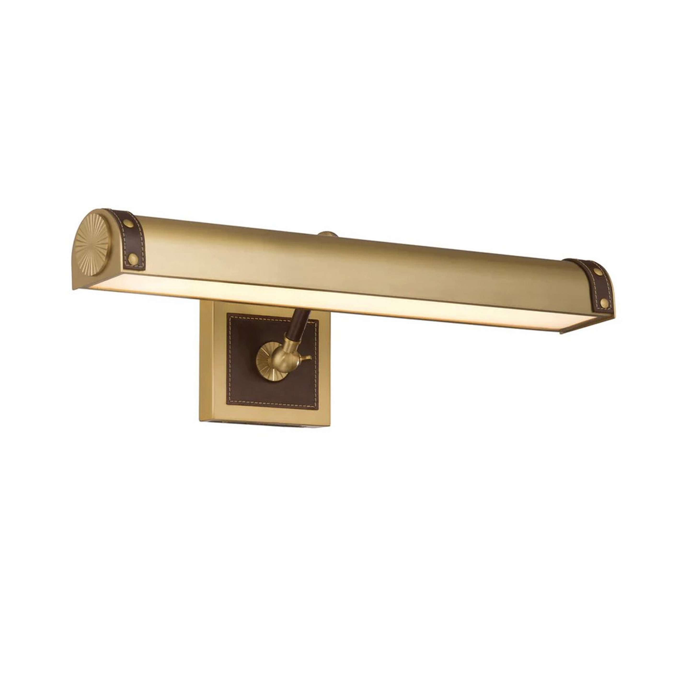 A Brenora LED Picture Light with Gold / Vegan Leather color