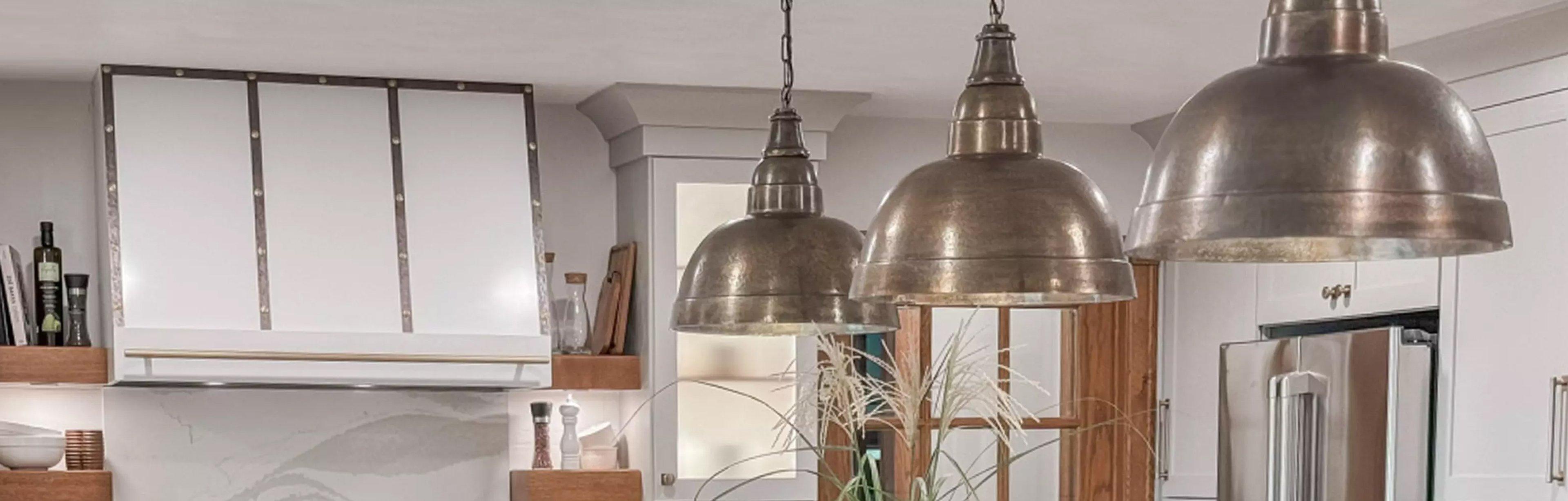 Large Arabesque Fire and Earth Pendants in kitchen
