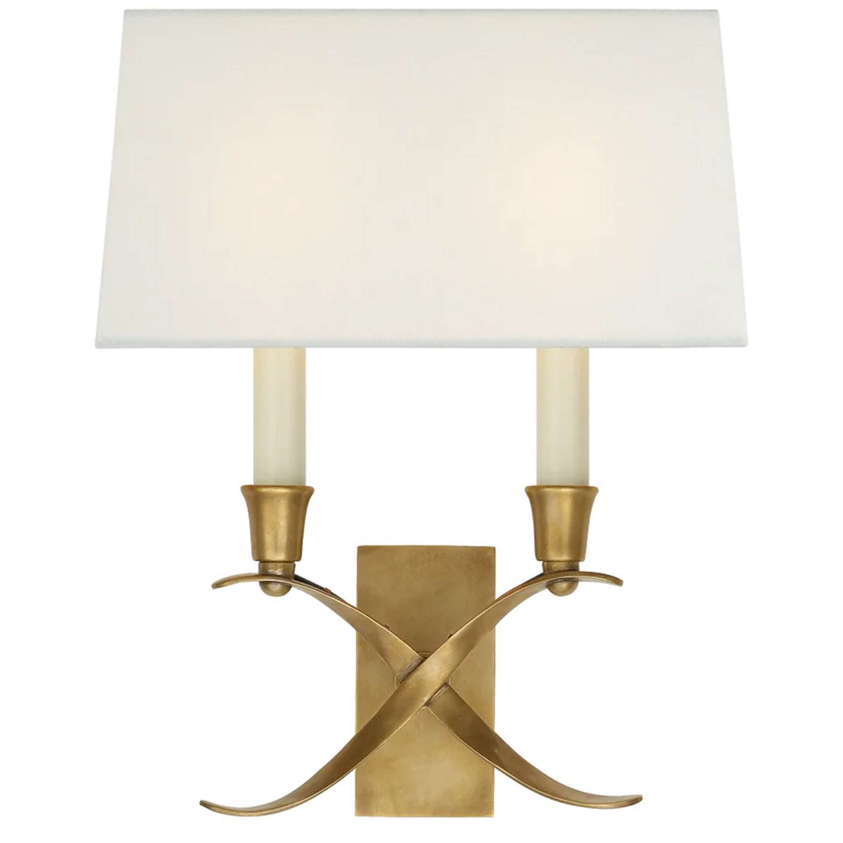 A Transitional 'X' Wall Sconce with Shade - 2 Light with Antique Burnished Brass color