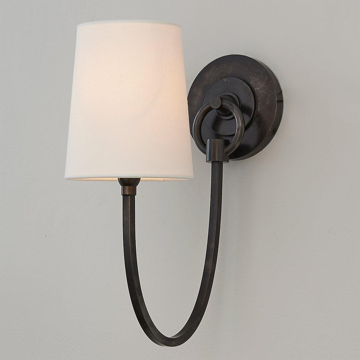 AERIN Brenta Single Sconce in Hand-Rubbed Antique Brass with White Gla