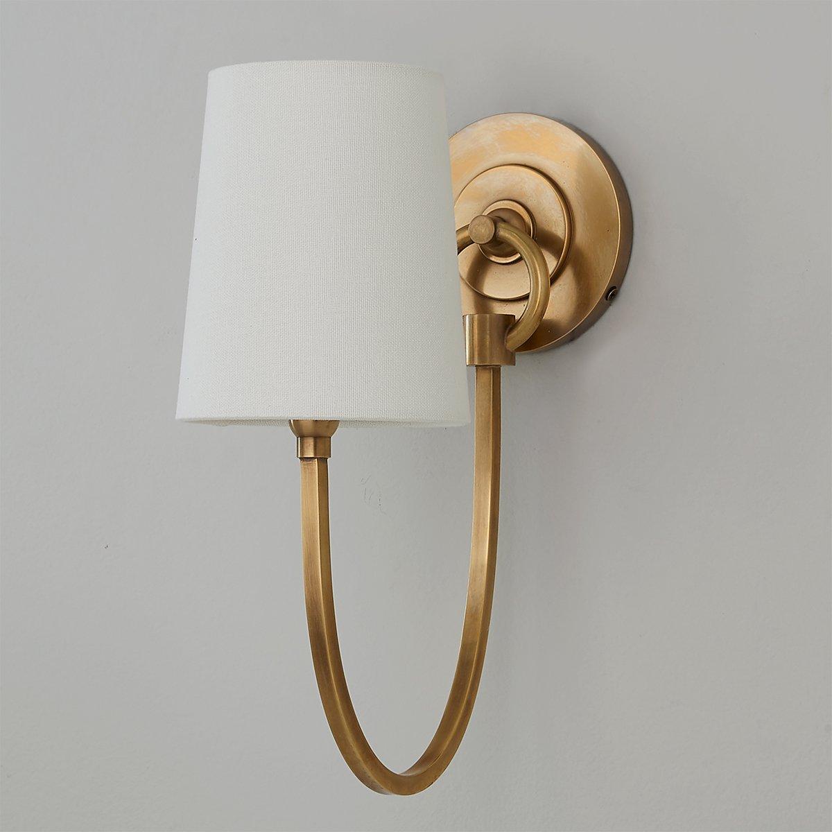 AERIN Brenta Single Sconce in Hand-Rubbed Antique Brass with White Gla