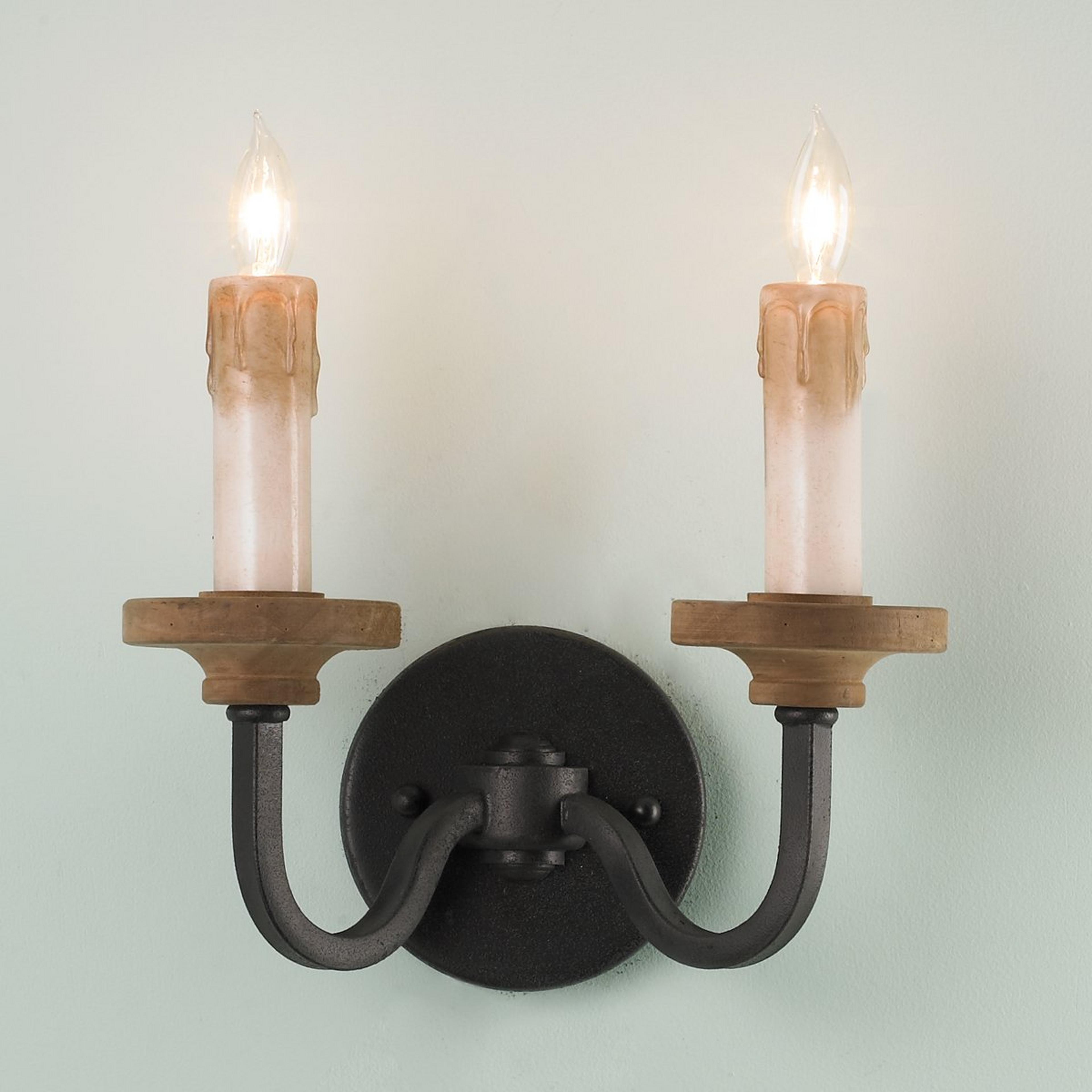 A Rustic Wood Ranch Wall Sconce 2 Light with Espresso color
