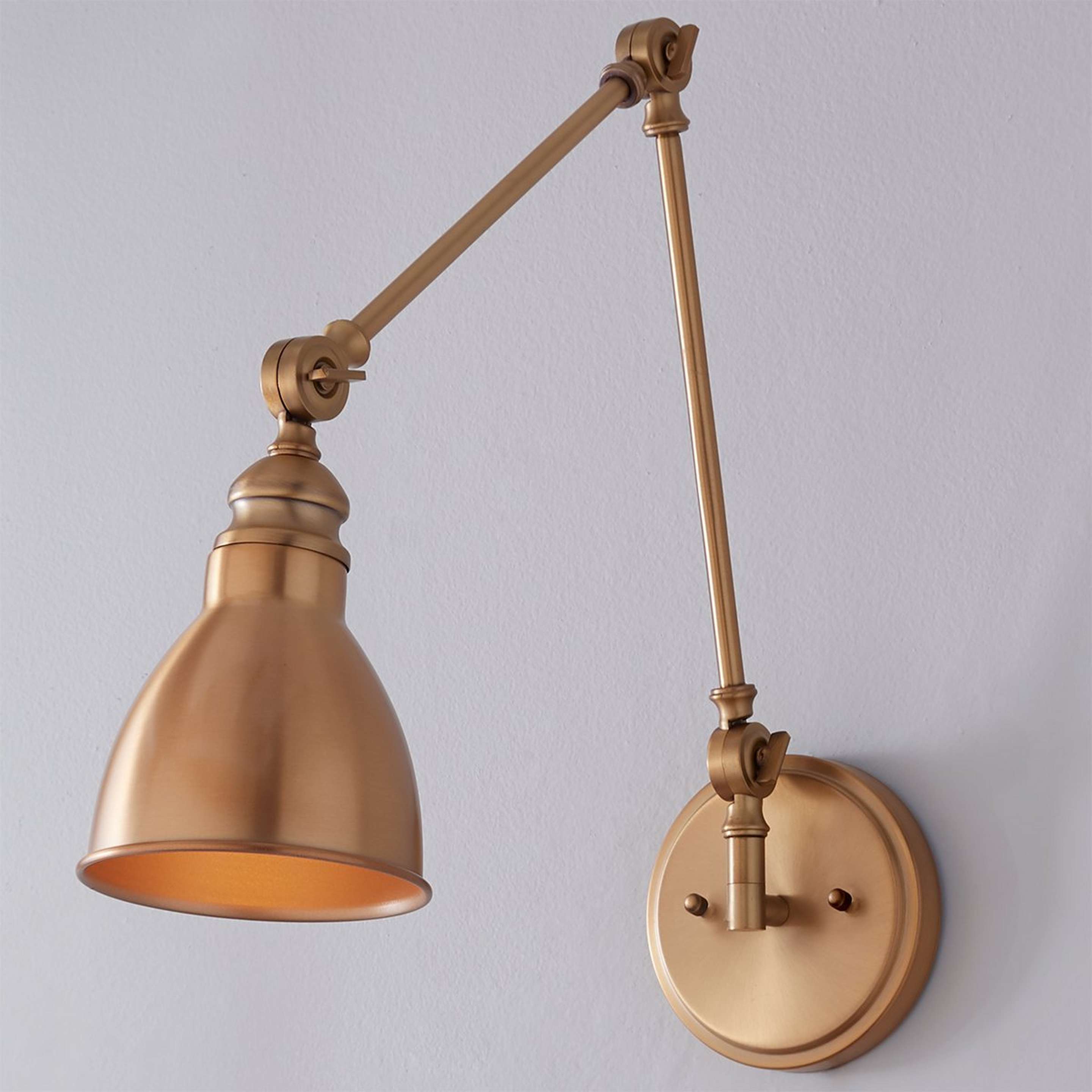 A Adjustable Arm Swing Arm Sconce - 1 Light with Warm Brass color