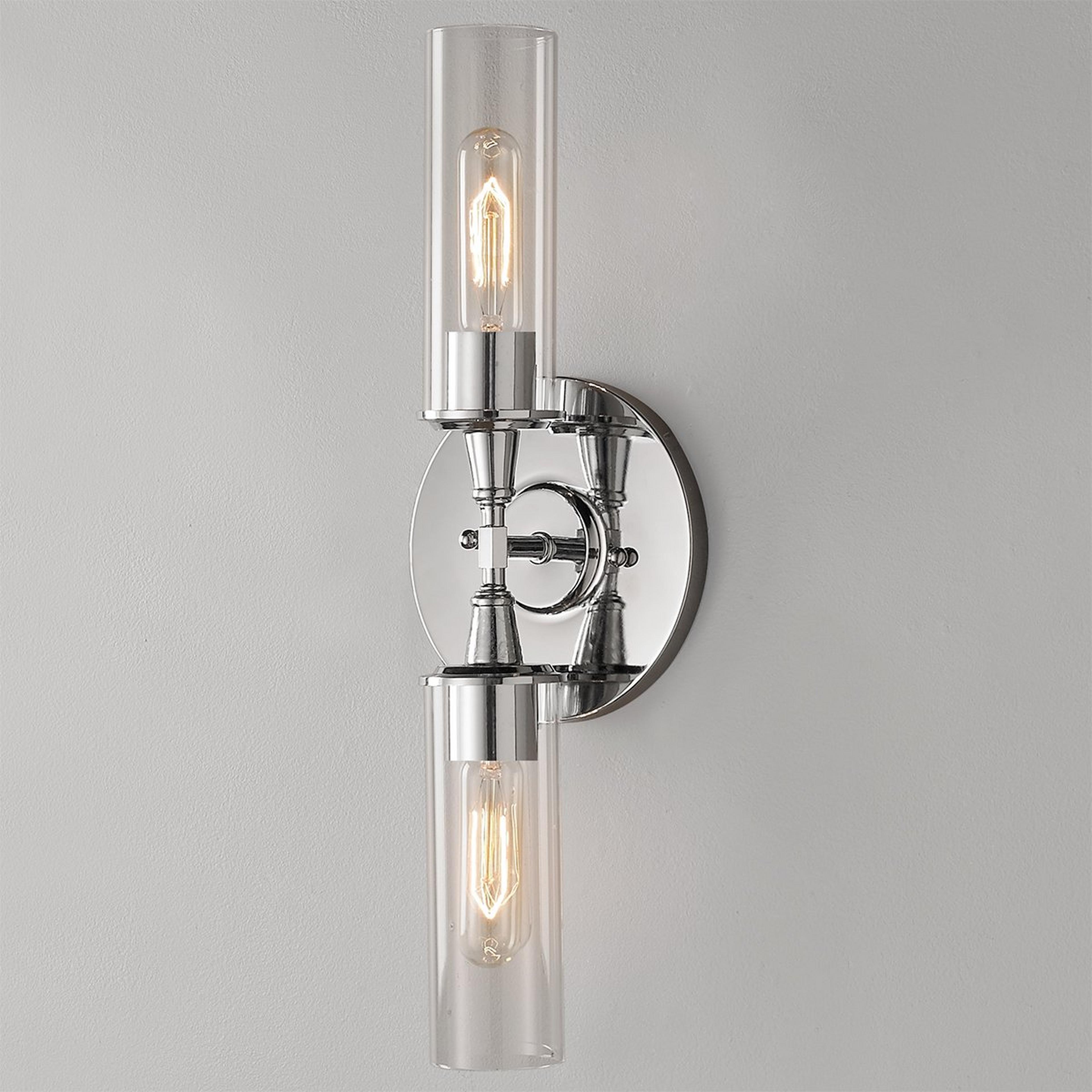 A Double Bullet Glass Sconce with Chrome color