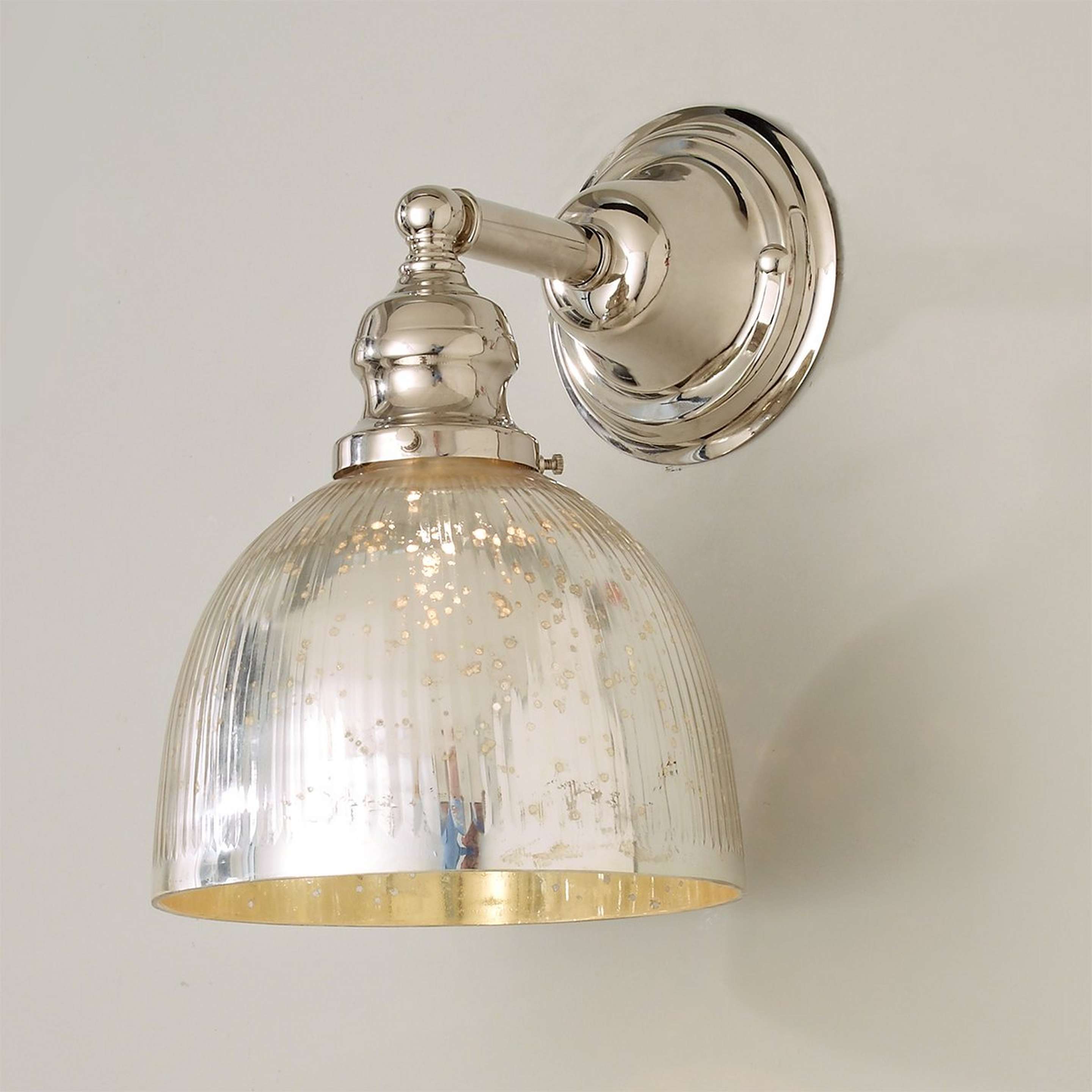 A Modern Mercury Glass Restoration Wall Sconce with Polished Nickel color