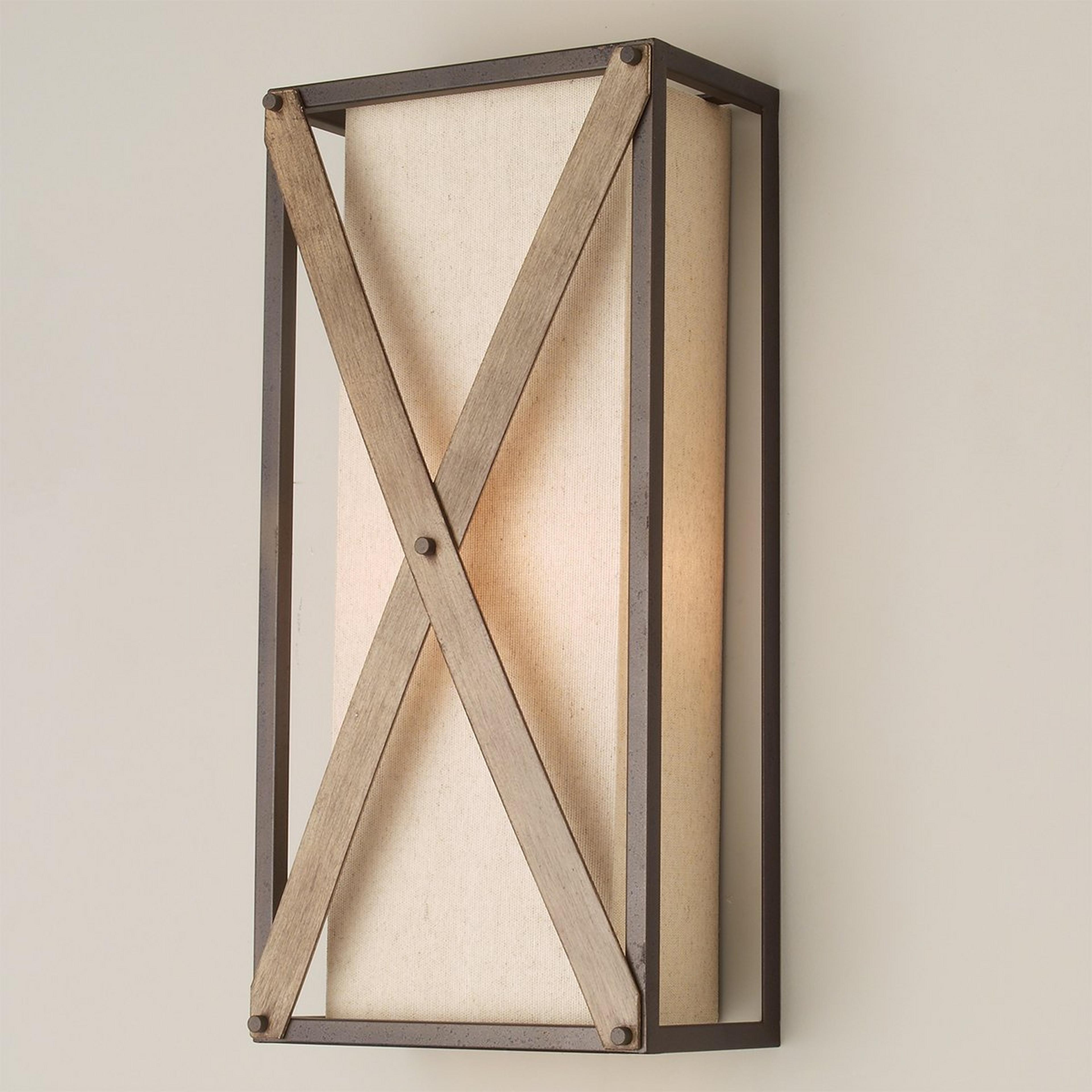 A Rustic Crossed Sconce with Iron / Distressed Antique Gray / Beige Linen color