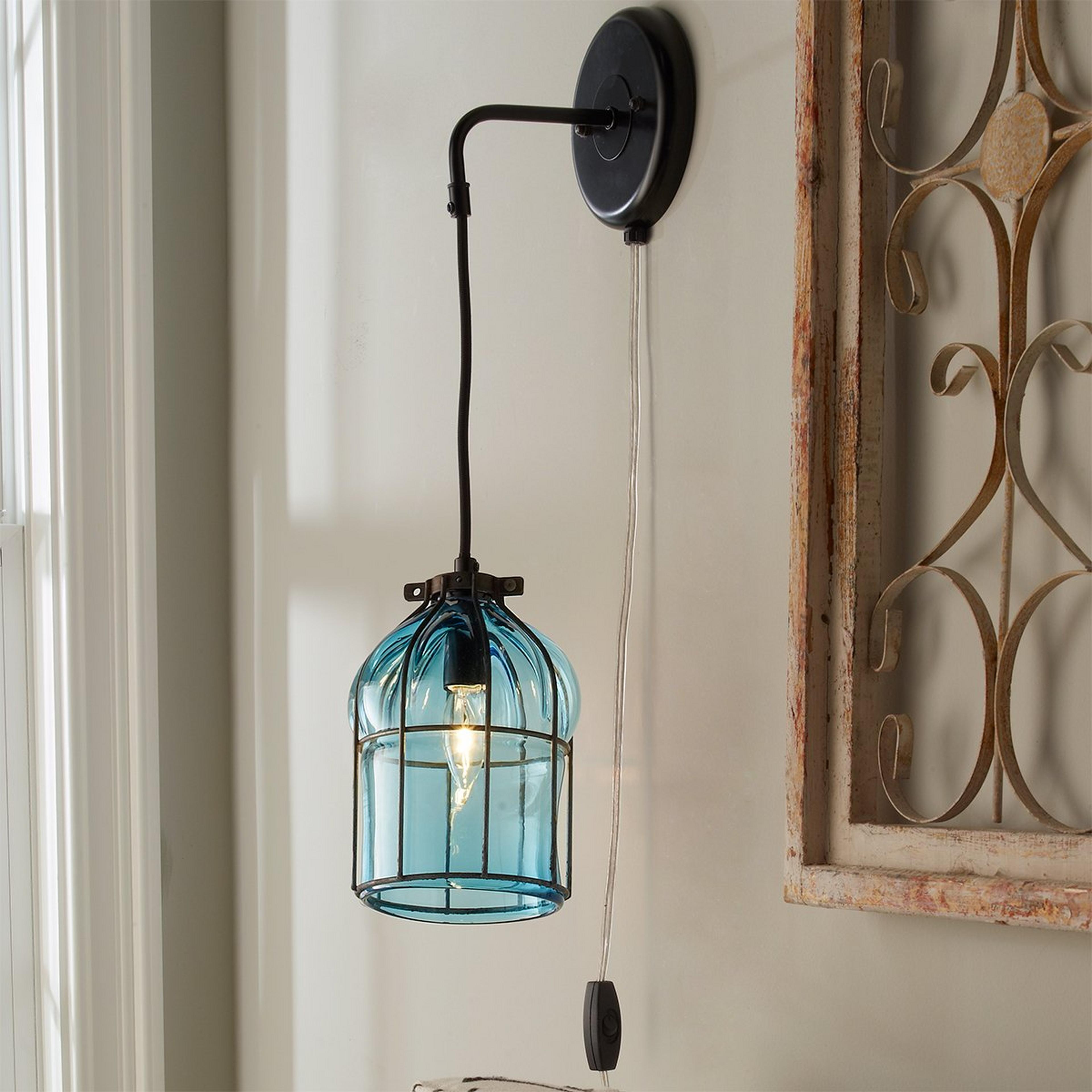 A Wendy Umanoff Glass Cage Sconce with Turquoise color