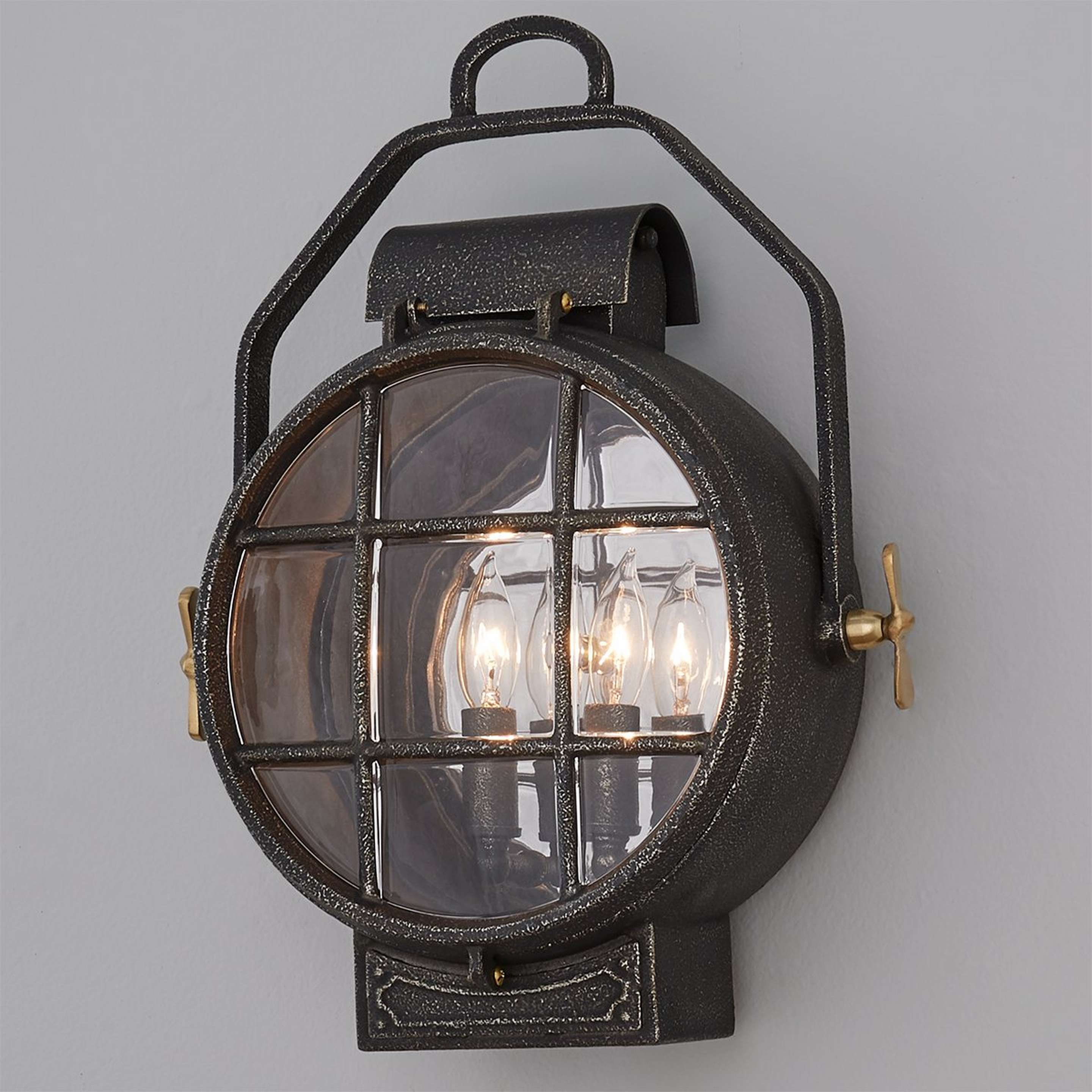 A Lighthouse Lantern Sconce - Small with Distressed Black / Brass color