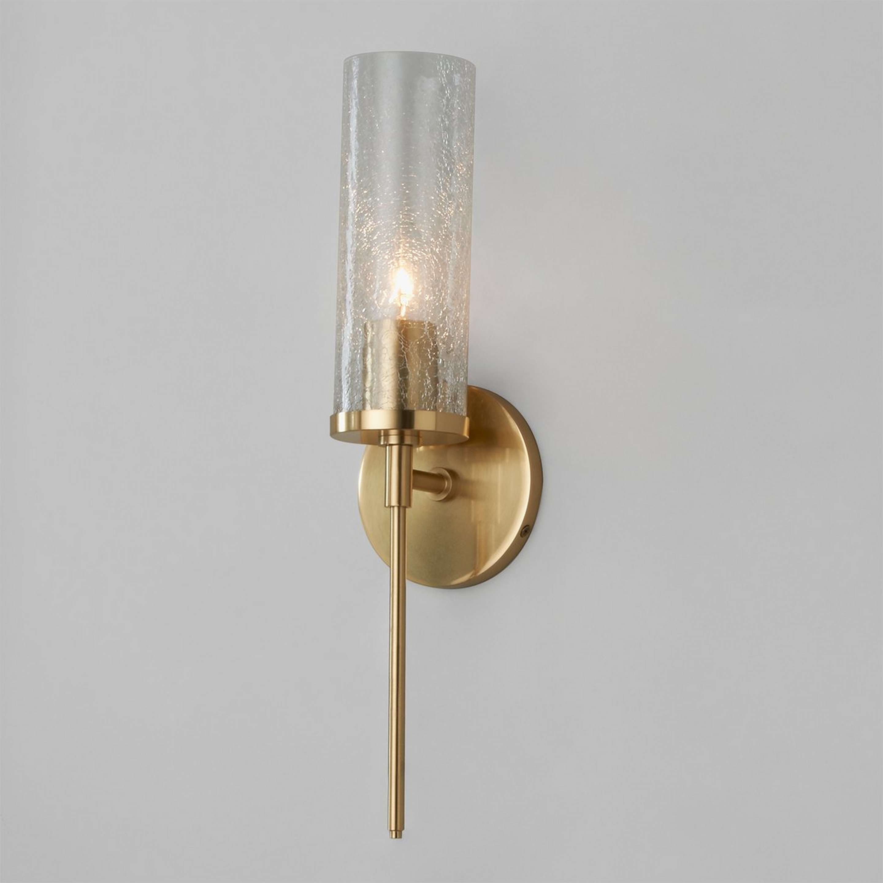 A Pencil Arm and Crackle Glass Sconce with Aged Brass color
