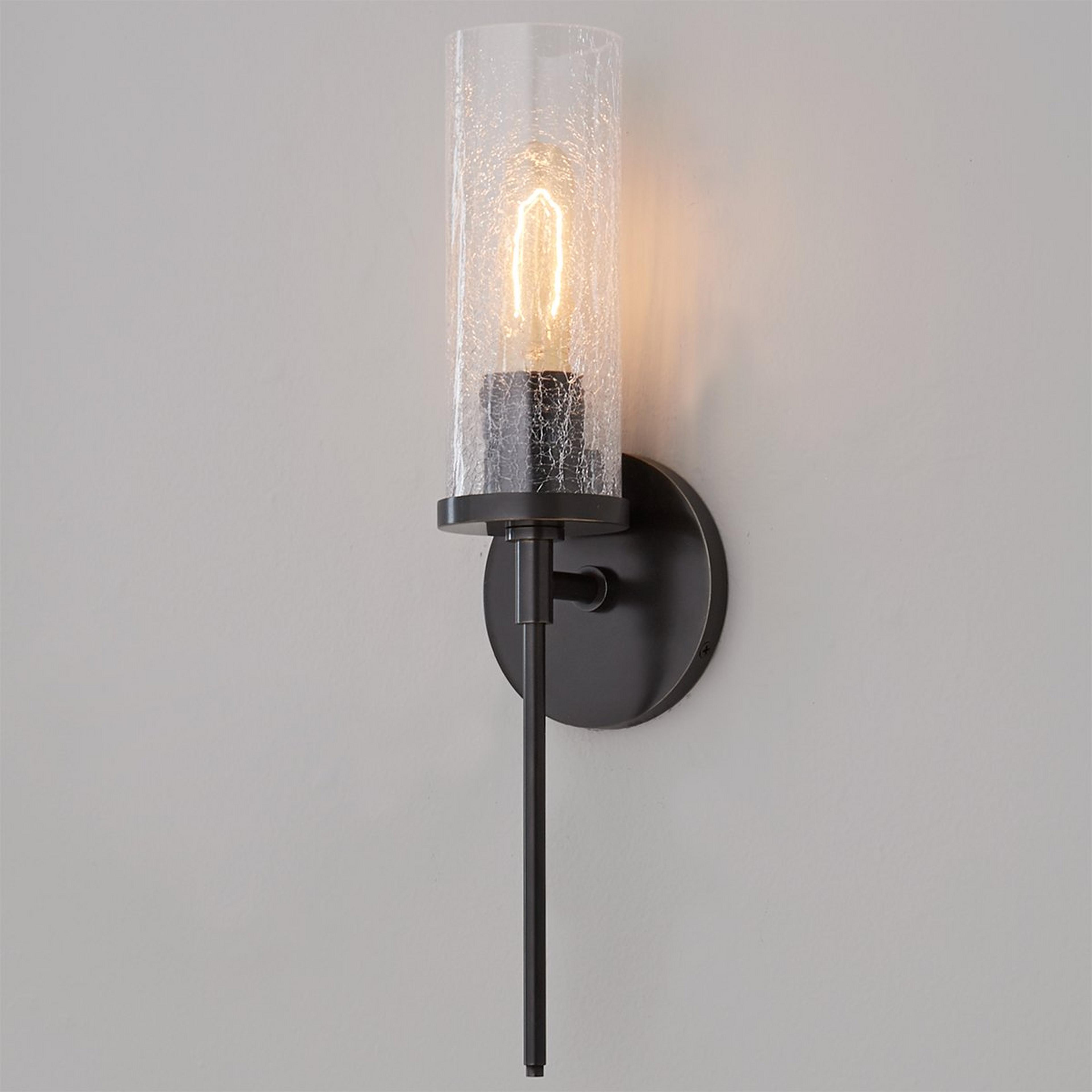 A Pencil Arm and Crackle Glass Sconce with Bronze color