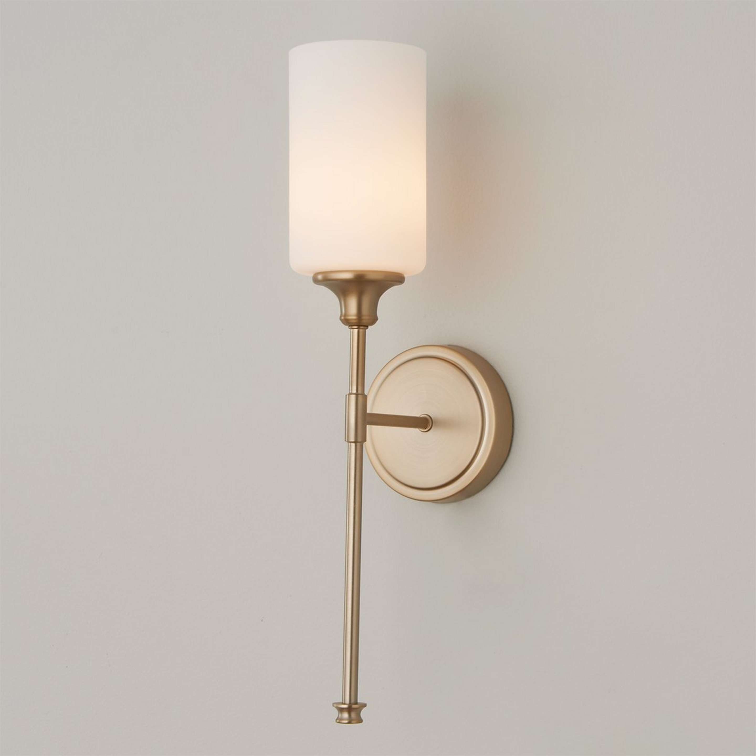A Tracie Classic Sconce with Aged Brass / Satin Opal color