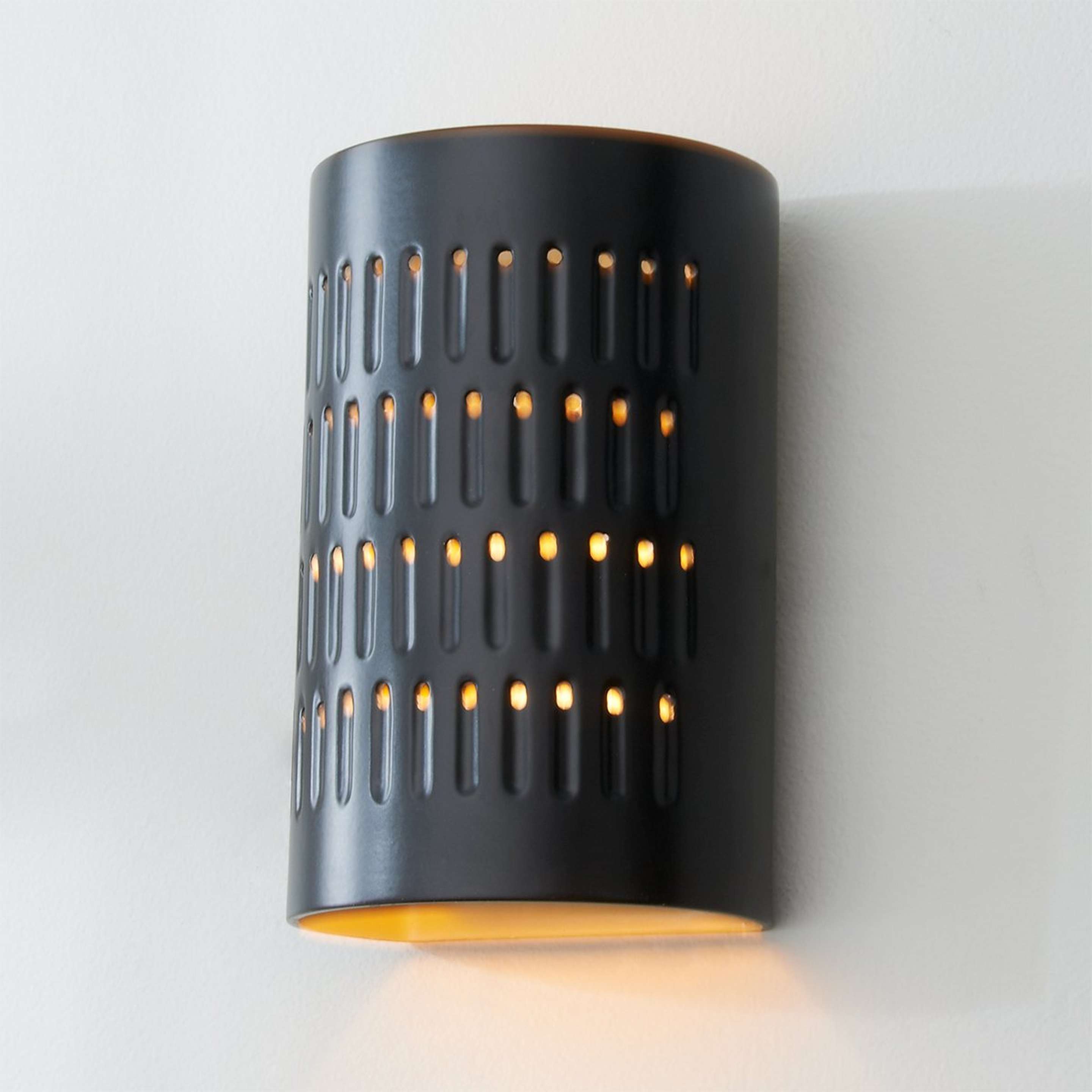 A Drip Dot Ceramic Sconce - Small with Matte Black / Champagne Gold color