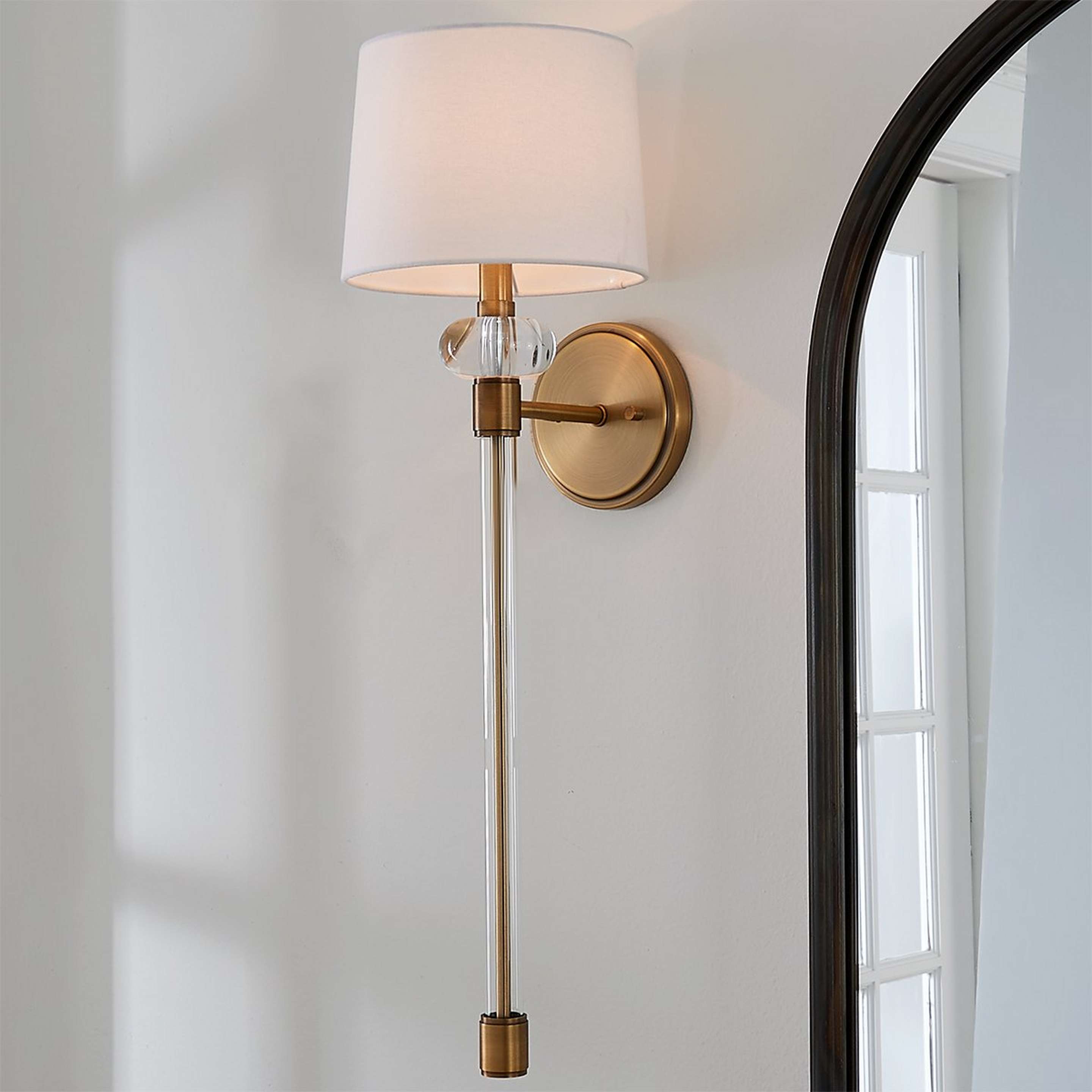 A Traditional Augusta Sconce with Aged Brass / Crystal / White color