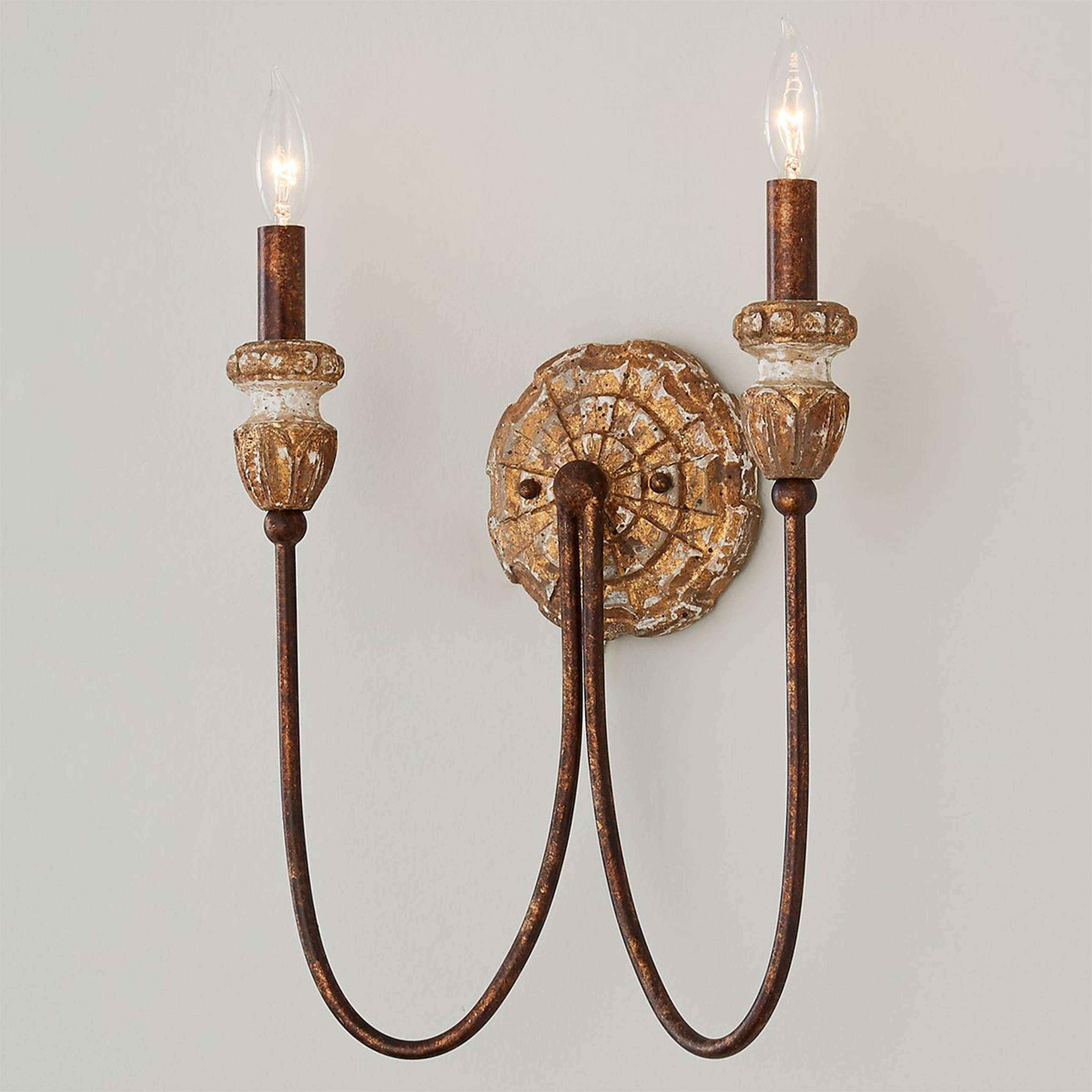 A Vintage Victorian Wall Sconce with Distressed Wood / Aged Gold color
