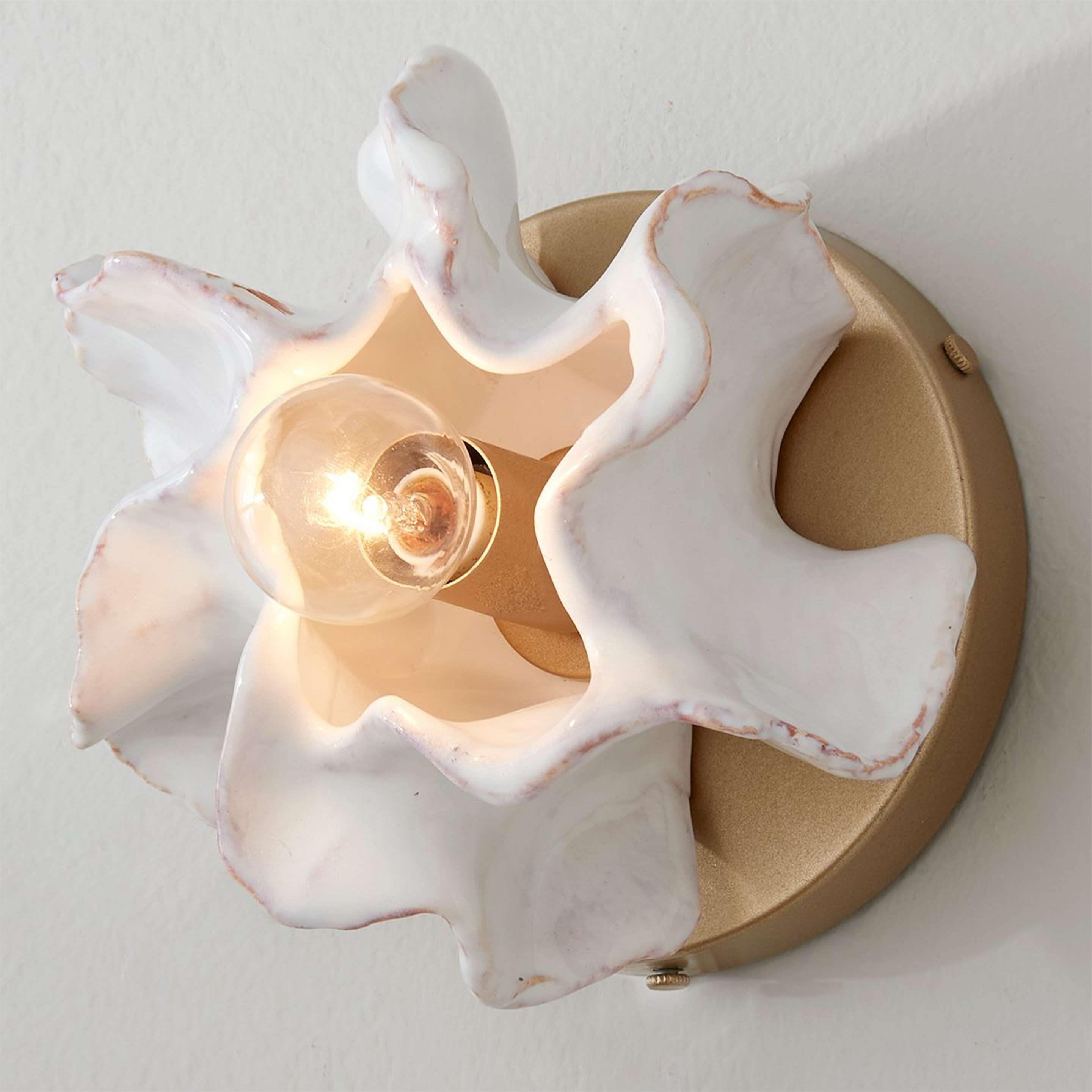 A White Ceramic Urchin Sconce with Gold / White color
