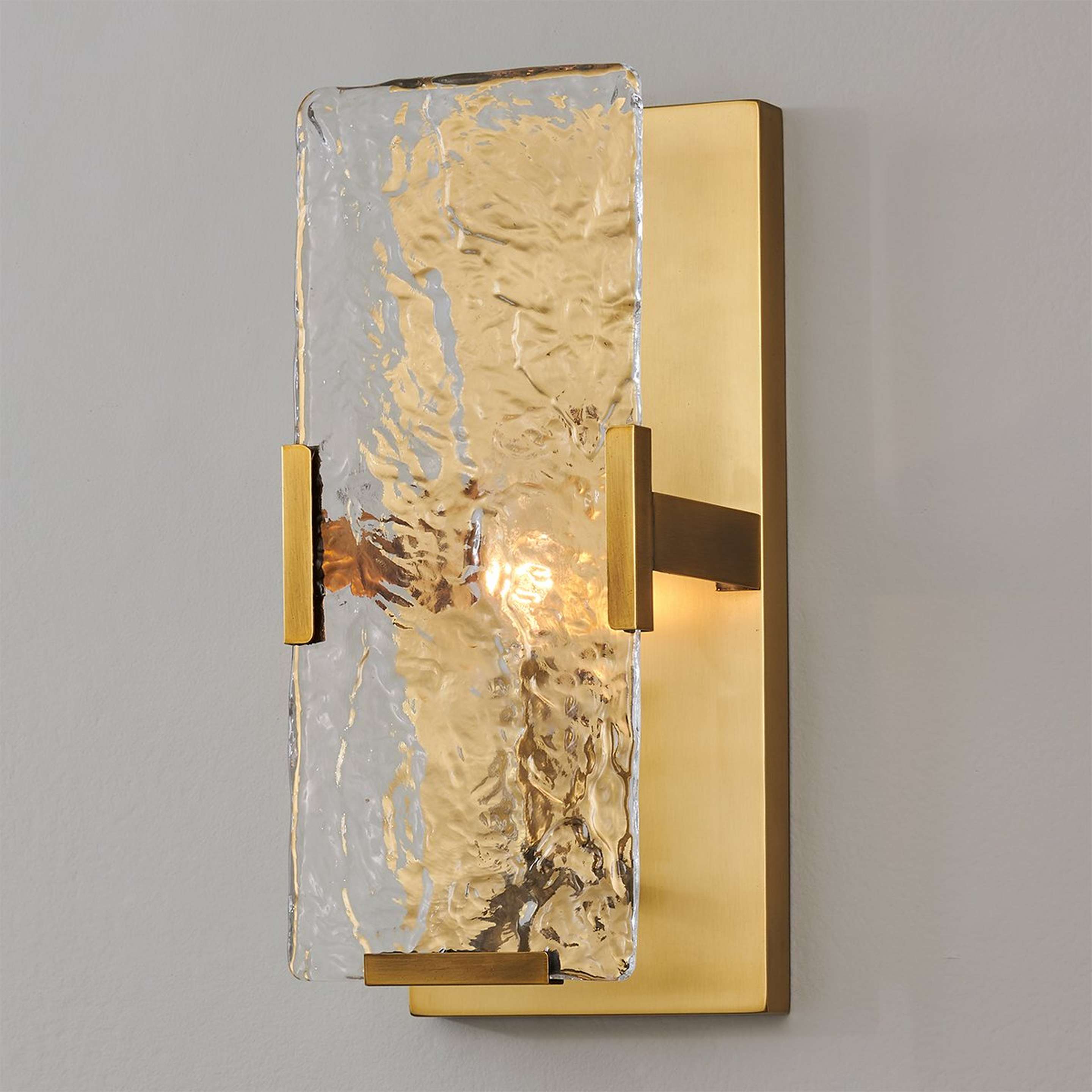 A Textured Water Glass Pane Sconce with Aged Brass / Clear Water Glass color