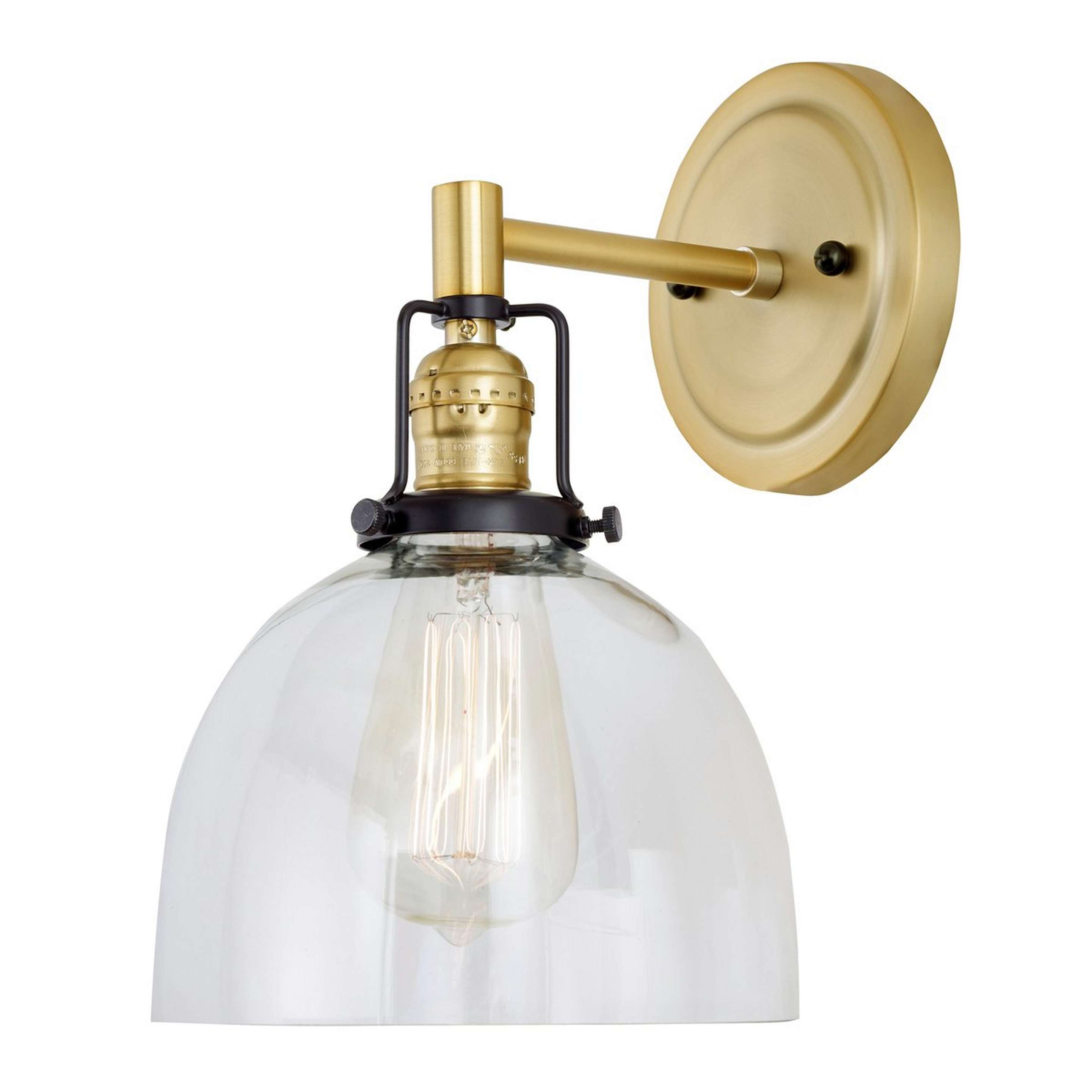 A Bryce Sconce - Dome Clear with Satin Brass / Black / Clear color
