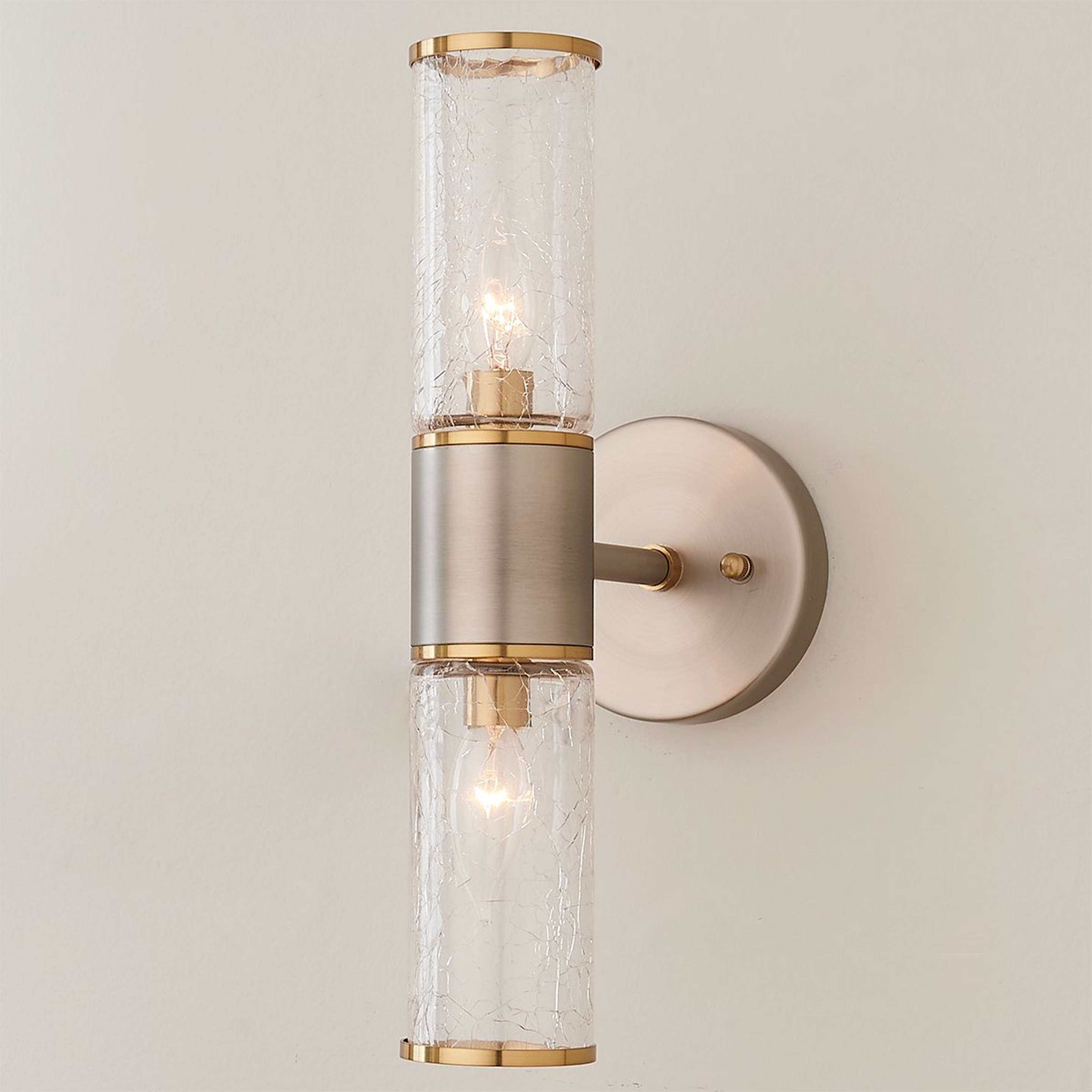 A Solaris Sconce - 2 Light with Pewter / Brass / Crackle Glass color