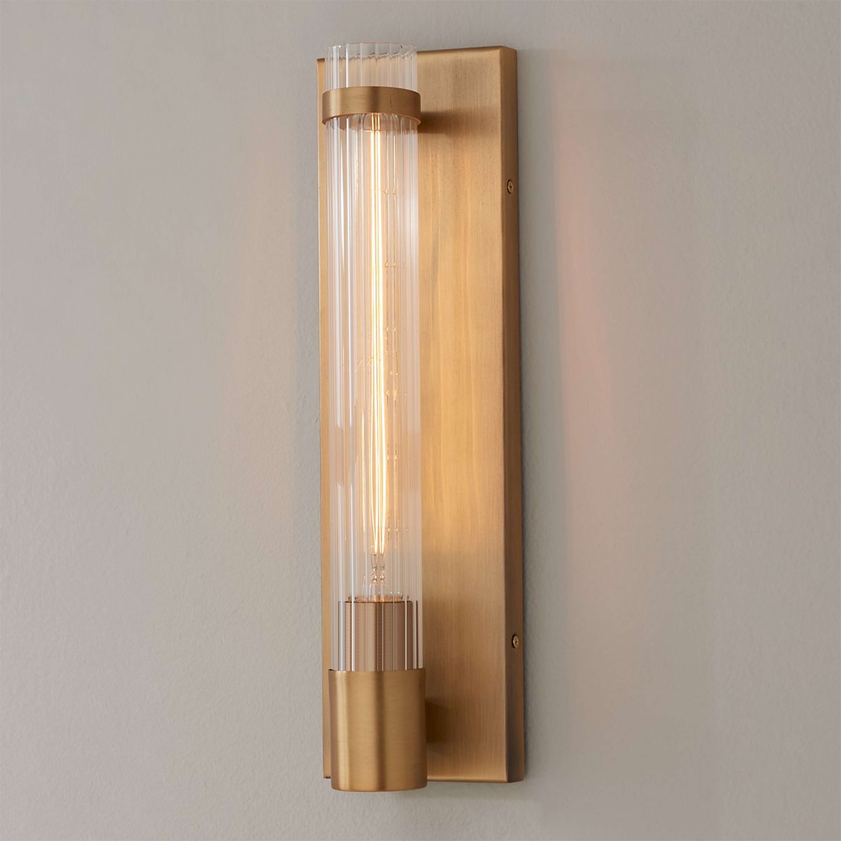 A Fluted Cylinder Glass Sconce with Aged Brass color
