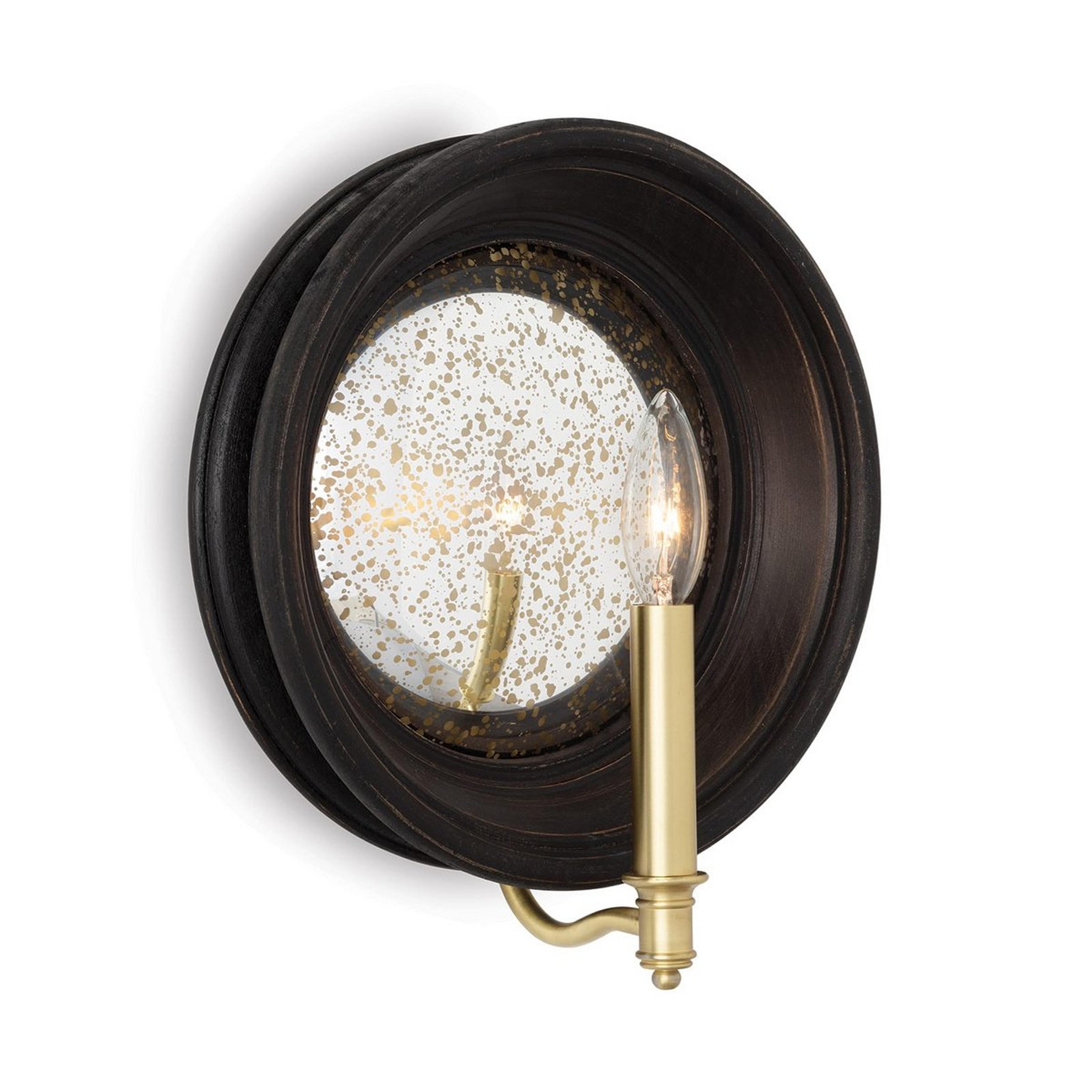 A Williamsburg Mirrored Sconce with Darkened Wood / Antique Mirror / Brass color