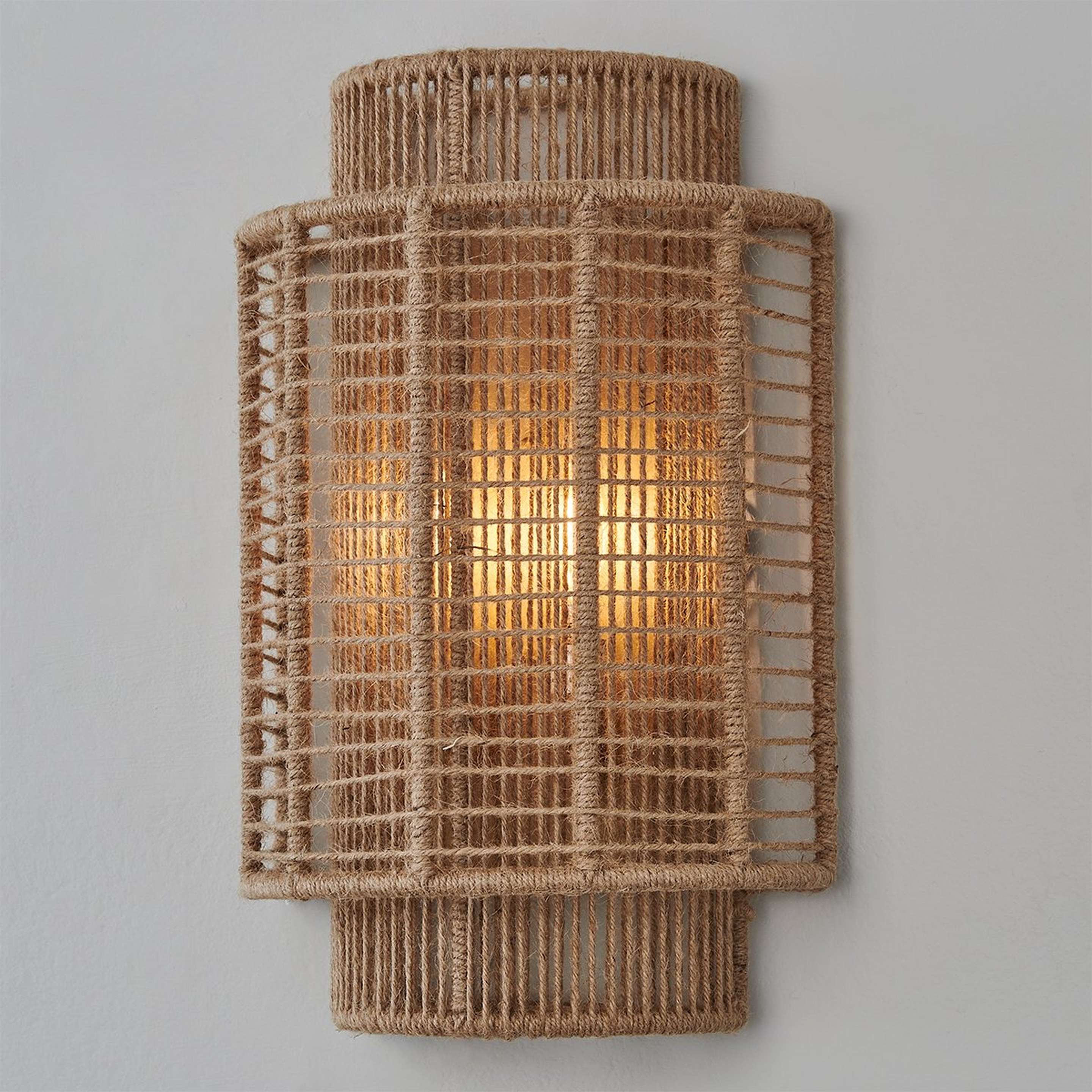 A Jute Veil Sconce with Brushed Khaki / Natural Jute color