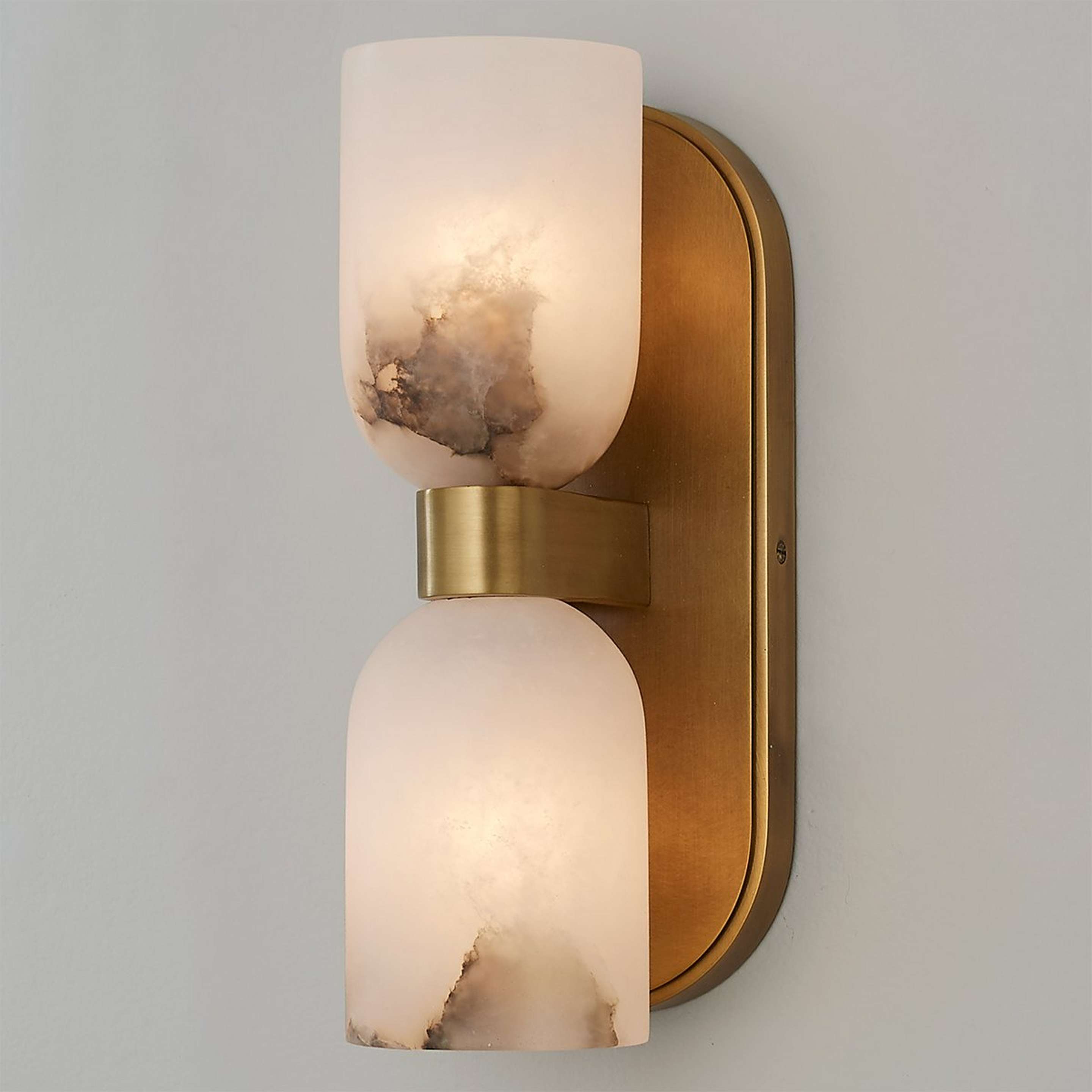 A Aurind Double Bath Sconce with Aged Brass / Alabaster color