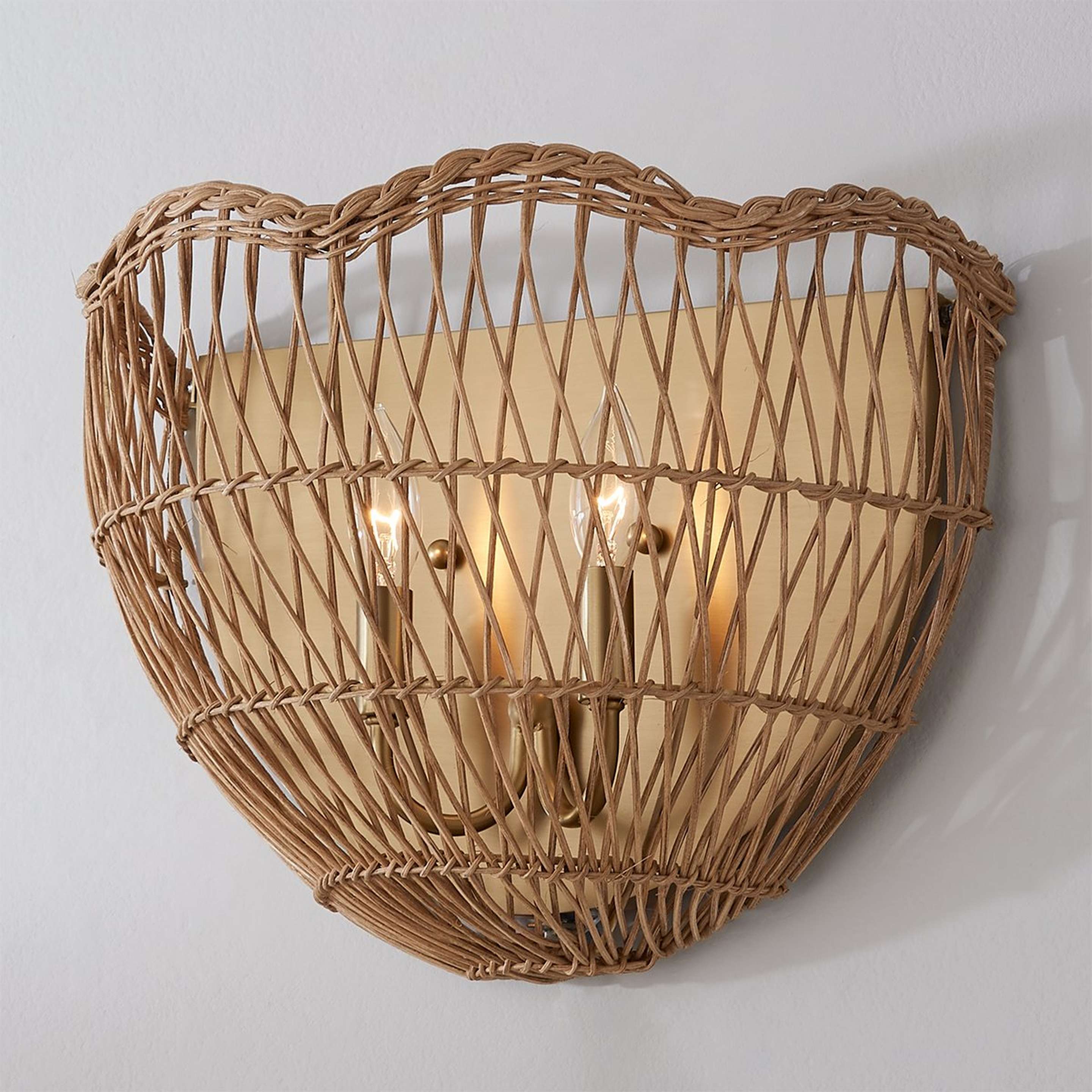 A Young House Love Scallop Rattan Sconce with Aged Brass / Rattan color