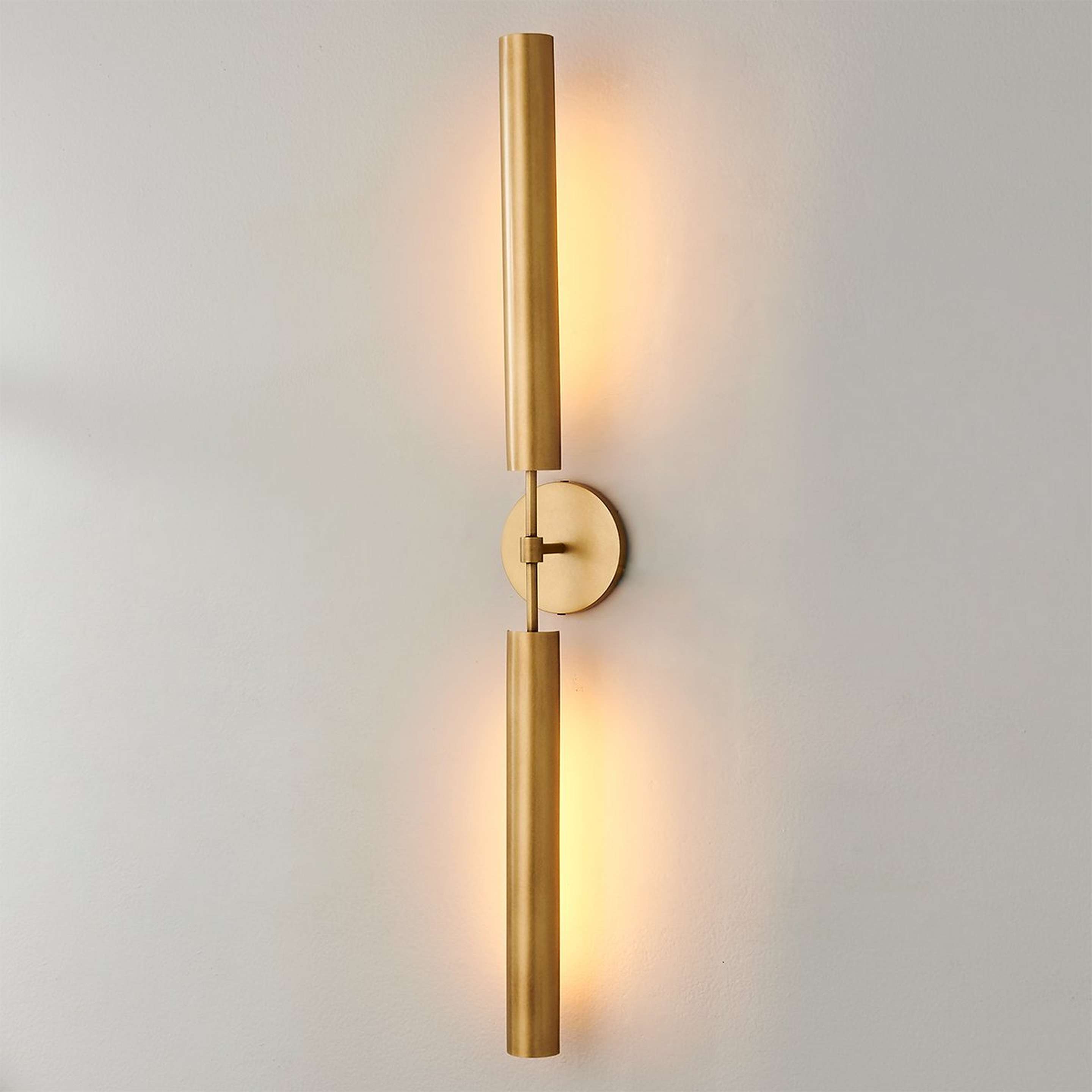 A Deidra LED Double Sconce with Aged Brass color