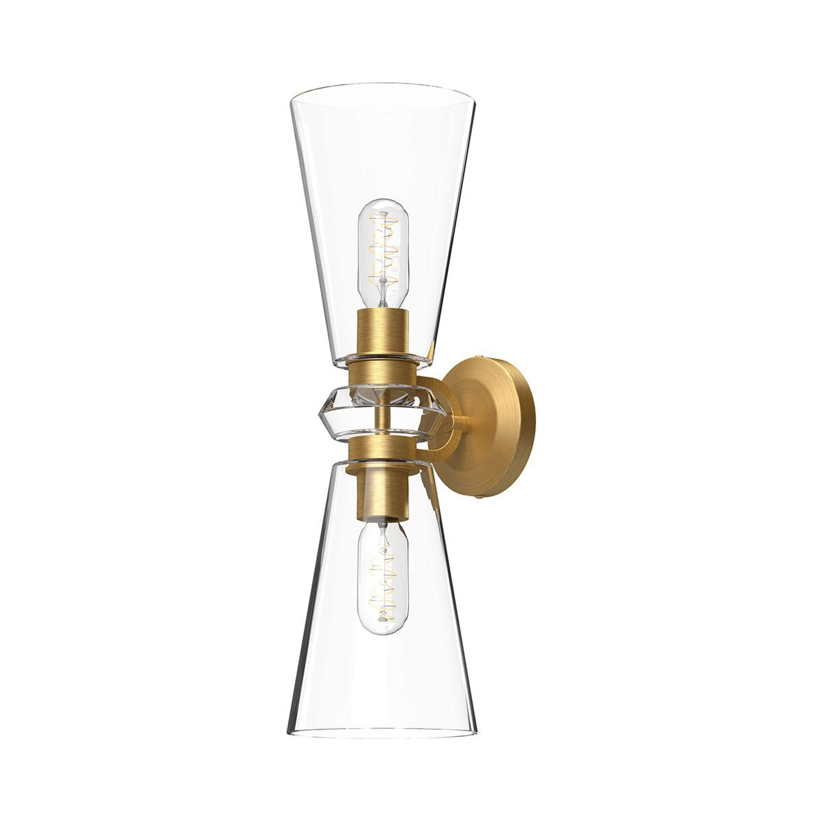 A Majadi Mod Double Sconce with Brushed Gold / Clear Glass color