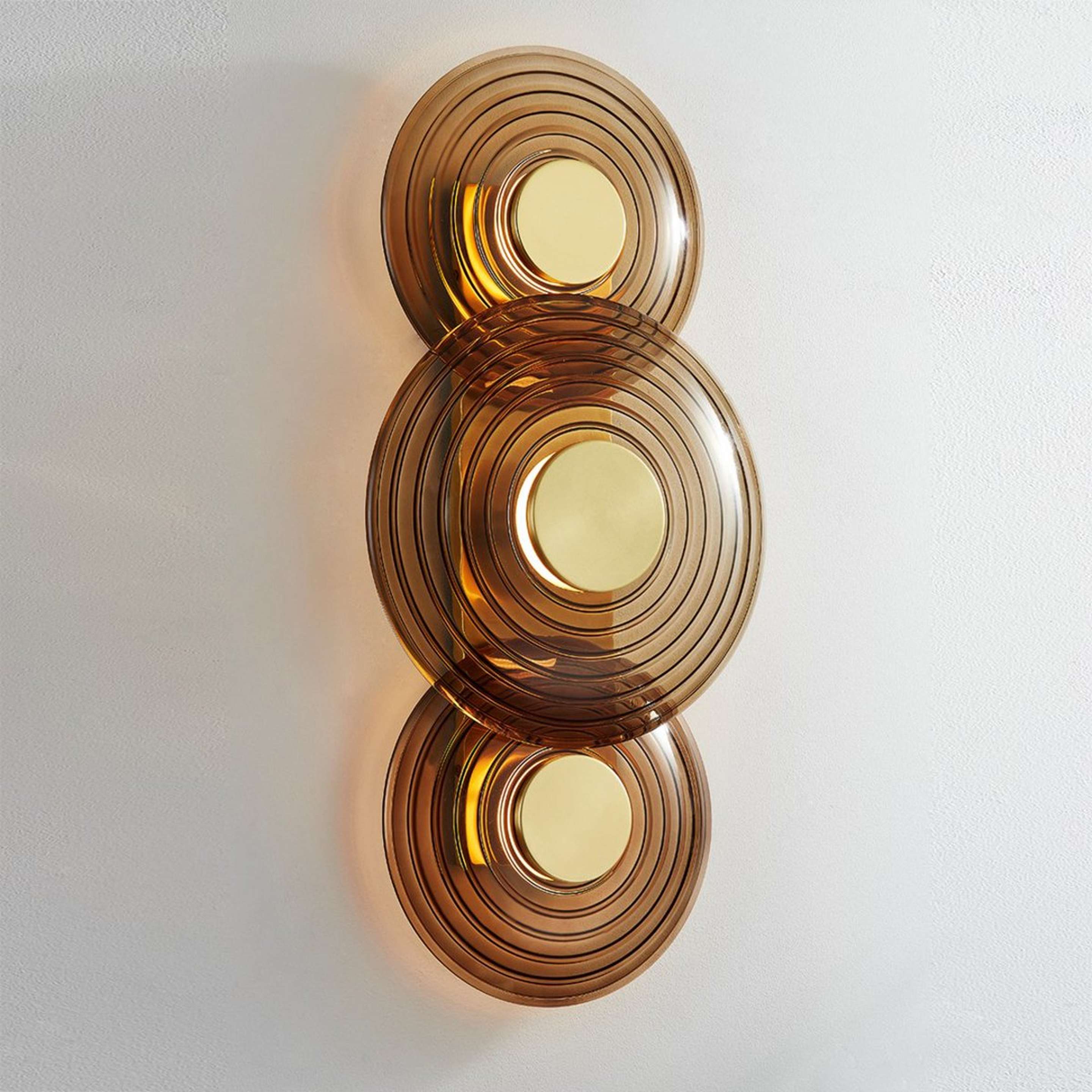 A Inagua LED Sconce - 3 Light with Aged Brass / Smoked Glass color
