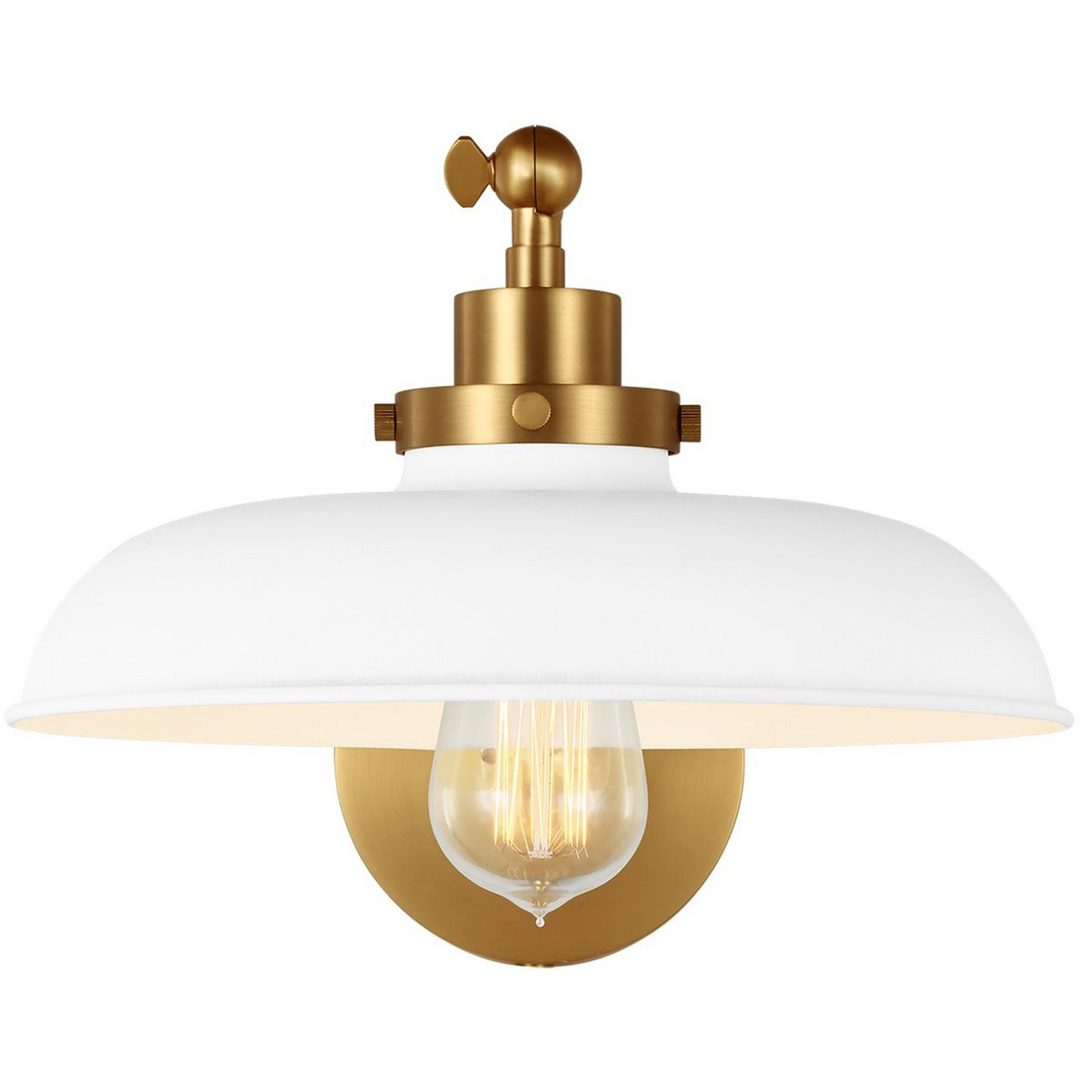 A Blakemore Swing Arm Sconce with Matte White / Burnished Brass color