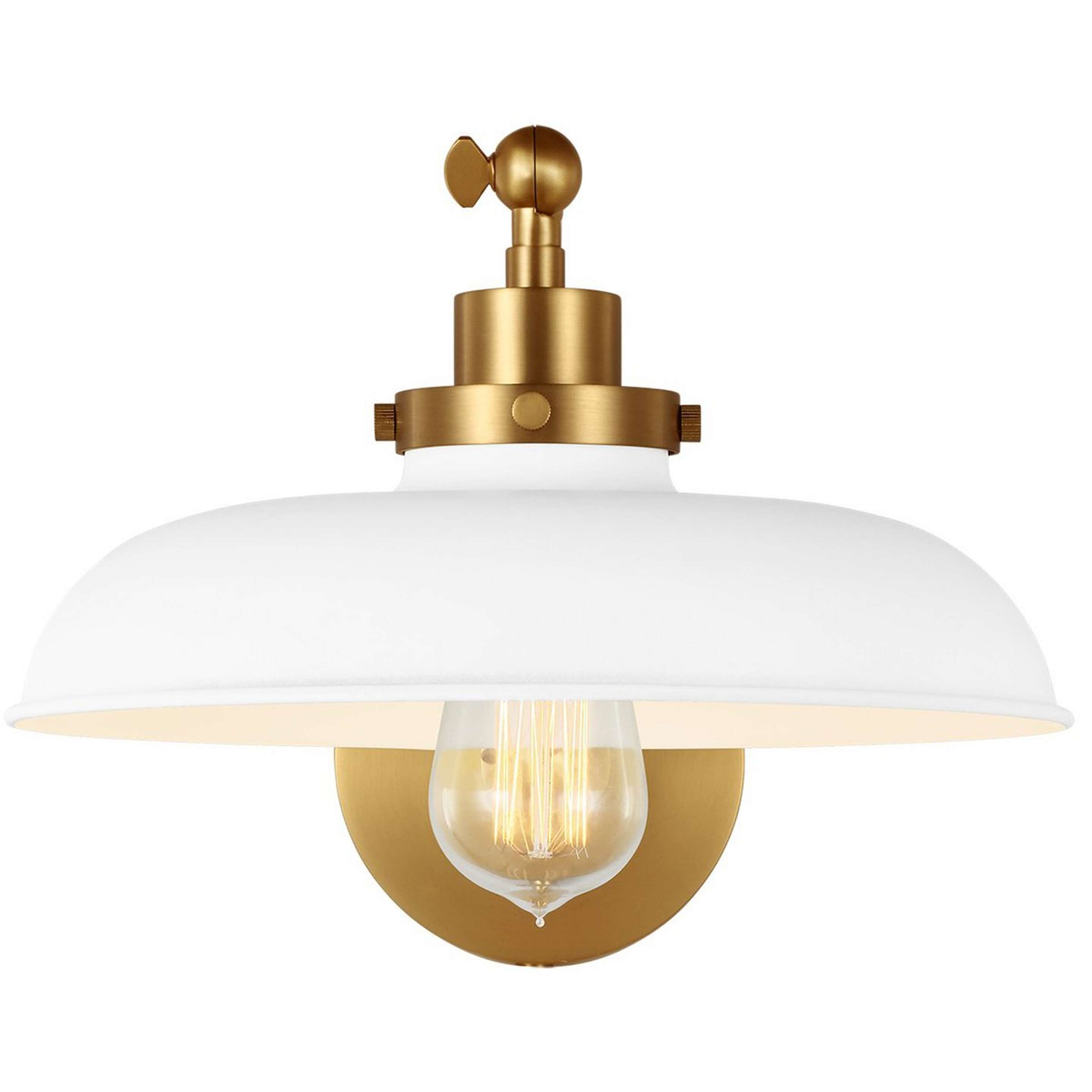 A Blakemore Swing Arm Sconce with Matte White / Burnished Brass color