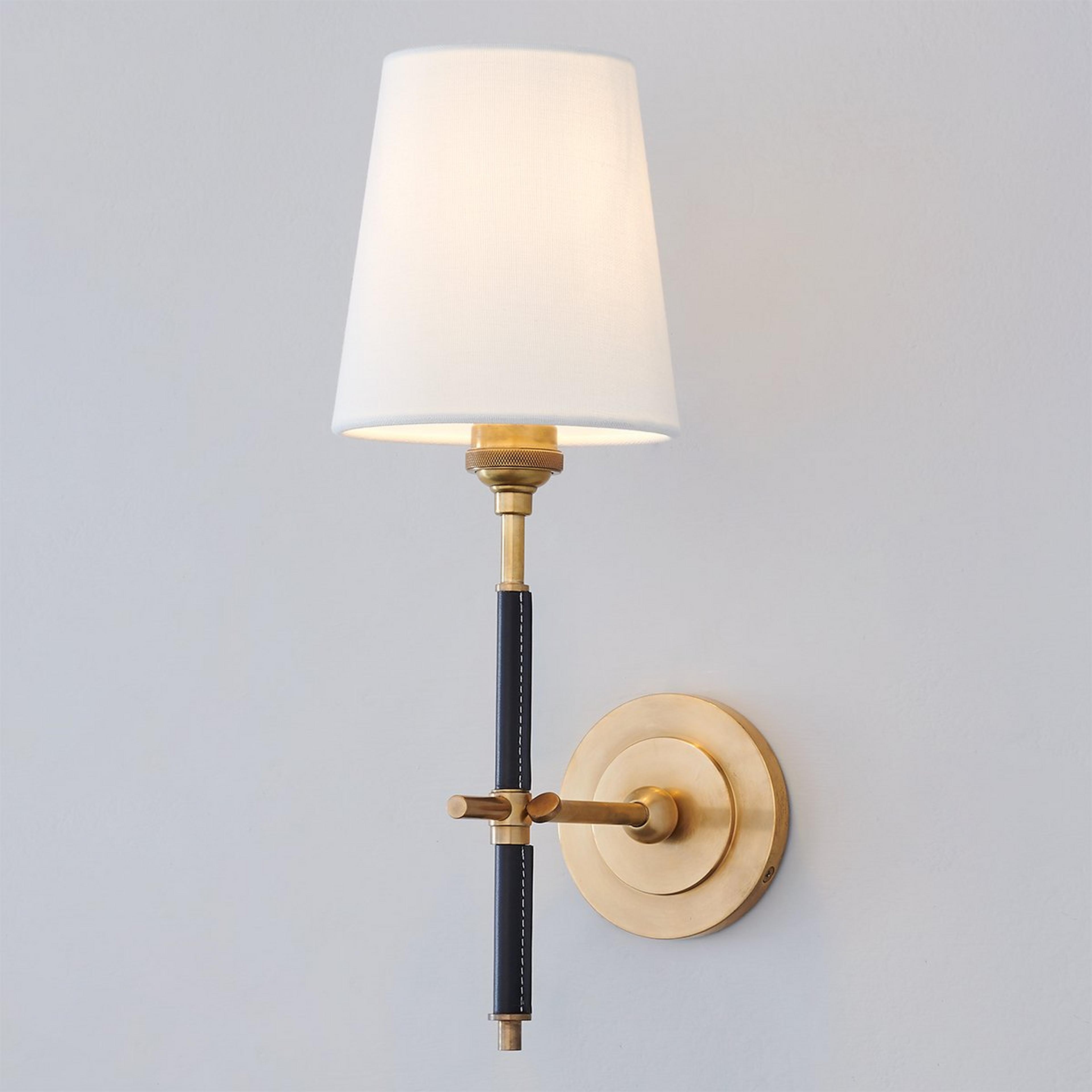 A Soho Leather Sconce with Antique Brass / Chocolate Leather  color
